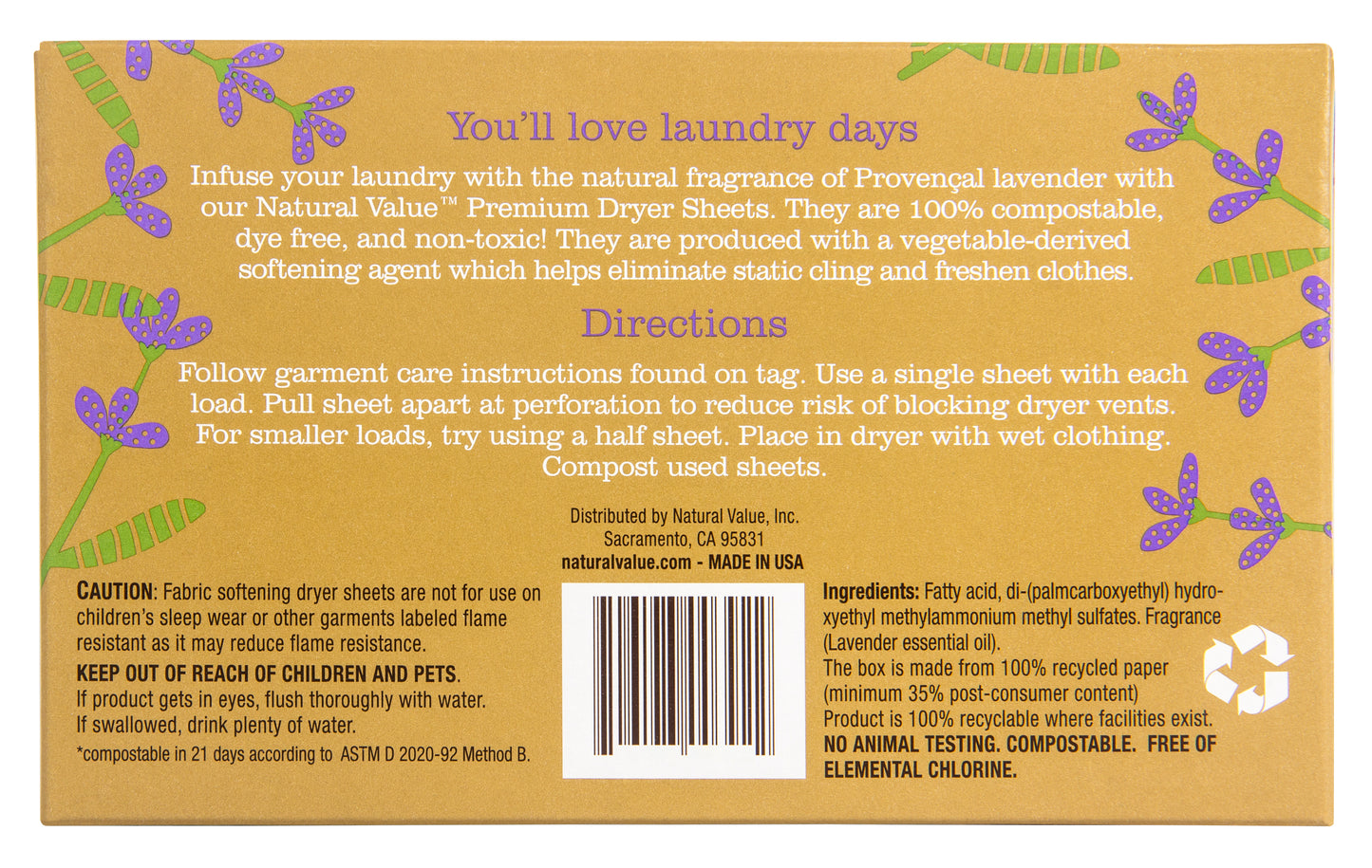 Dryer Sheets, 100% Compostable, Lavender