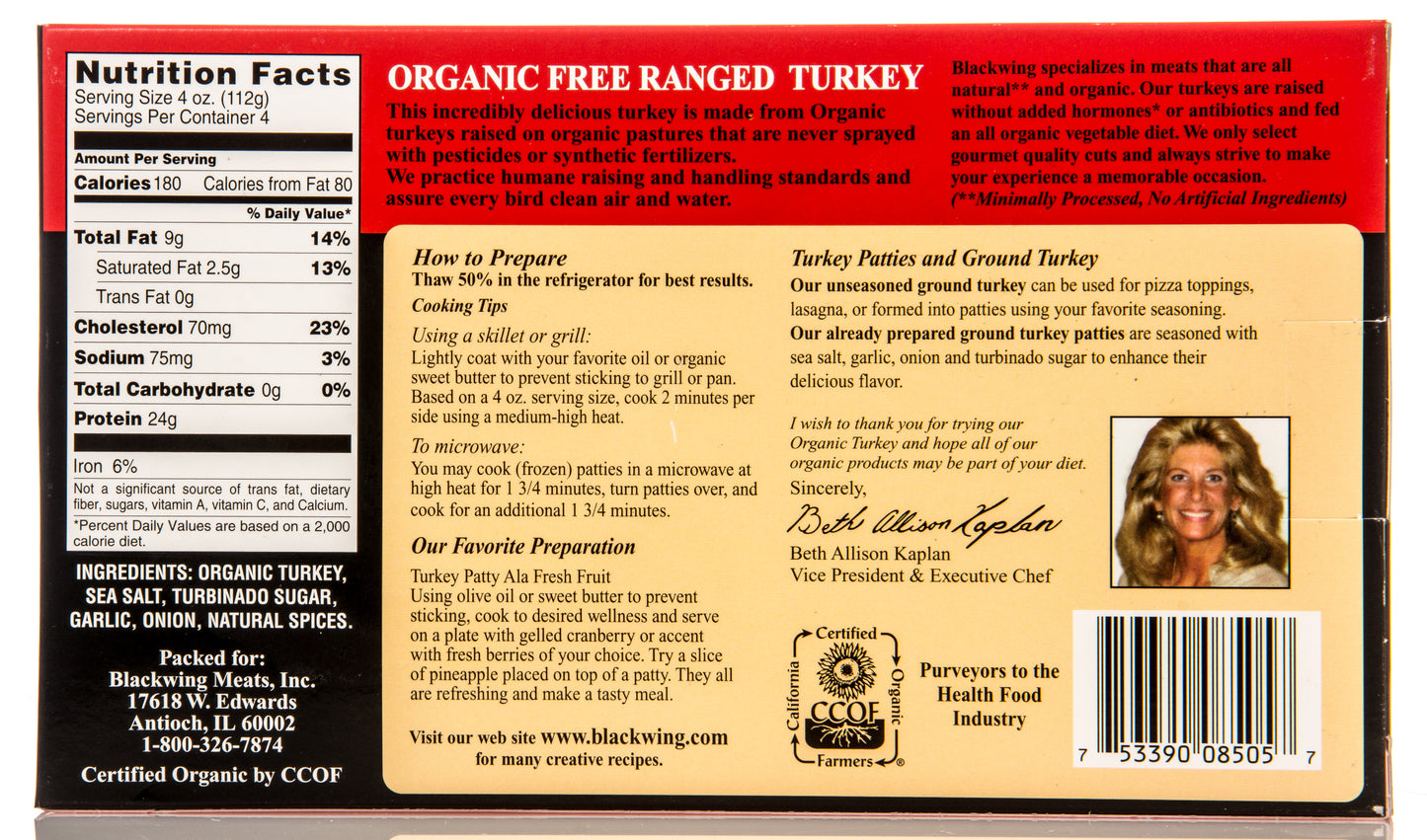 Turkey Patties Seasoned, Frozen, Organic