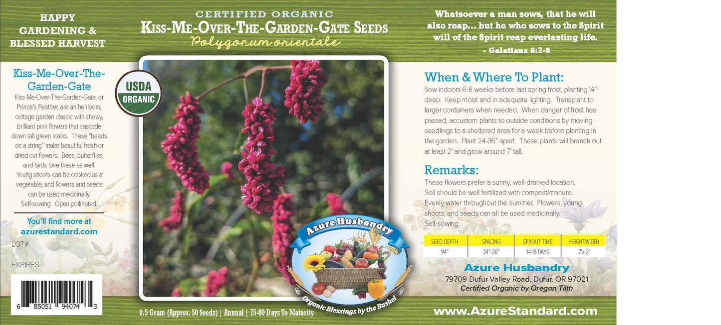 Kiss-Me-Over-The-Garden-Gate Seed, Organic