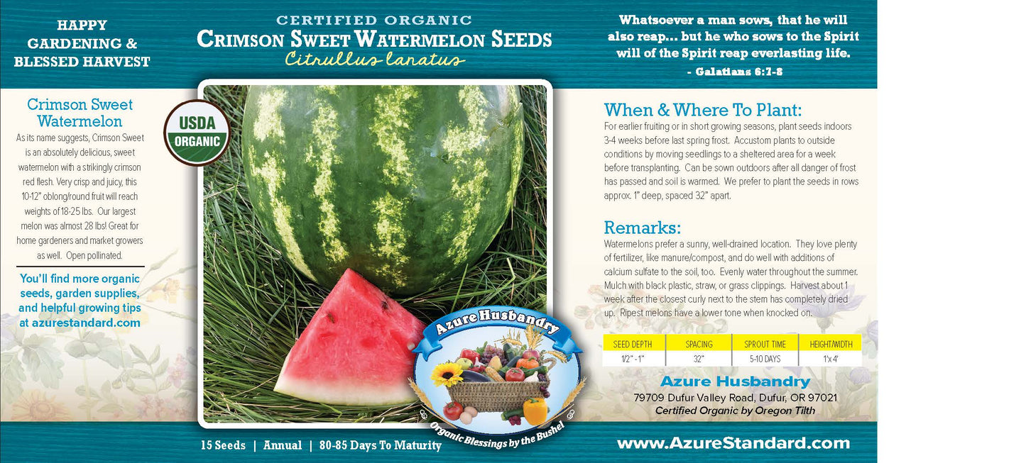 Crimson Sweet Watermelon Seed, Organic