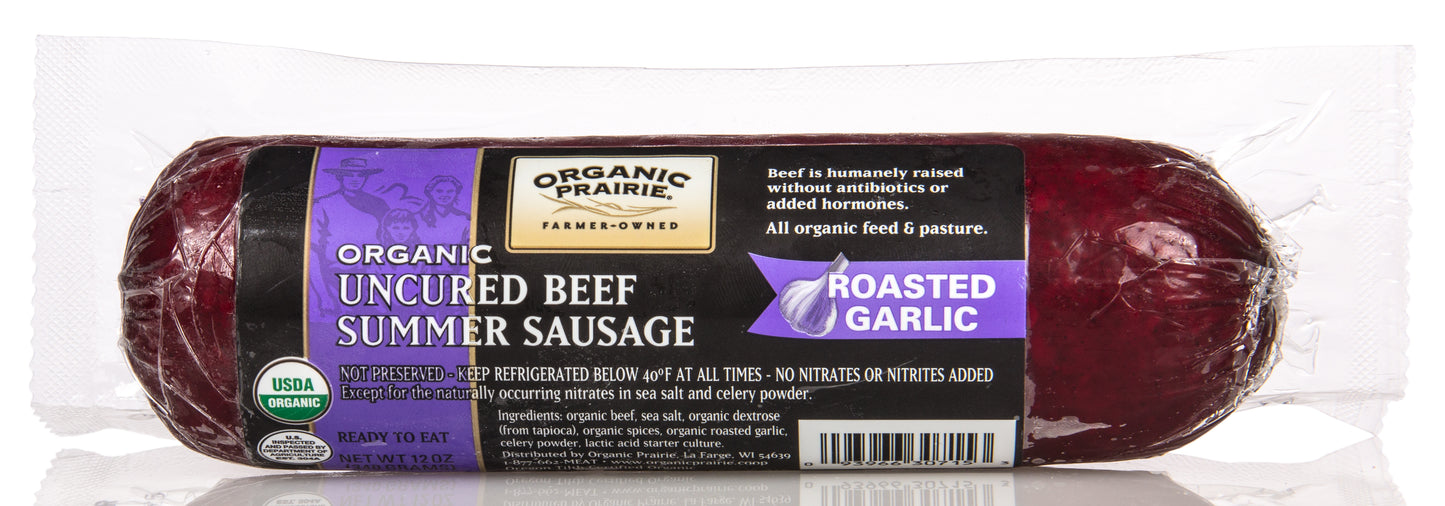 Beef Summer Sausage with Roasted Garlic, Frozen, Organic