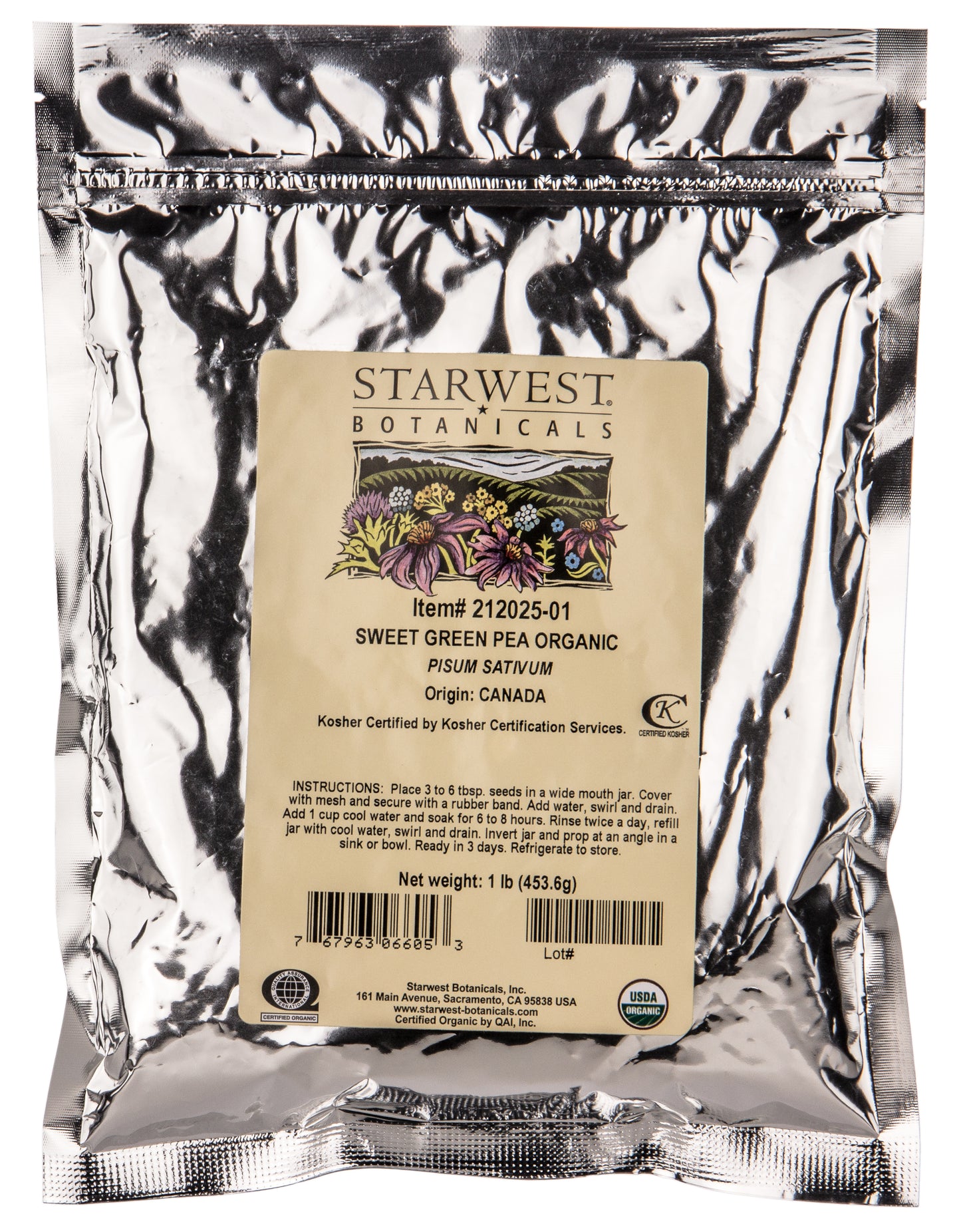 Sweet Green Pea Sprouting Seeds, Organic