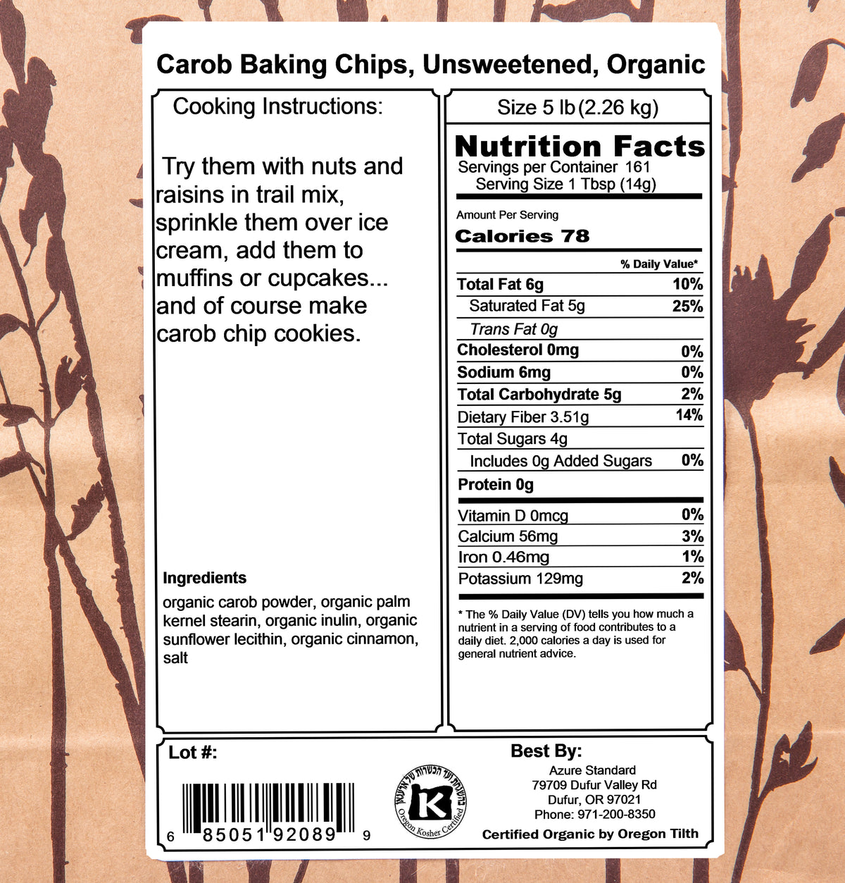 Carob Baking Chips, Unsweetened, Organic
