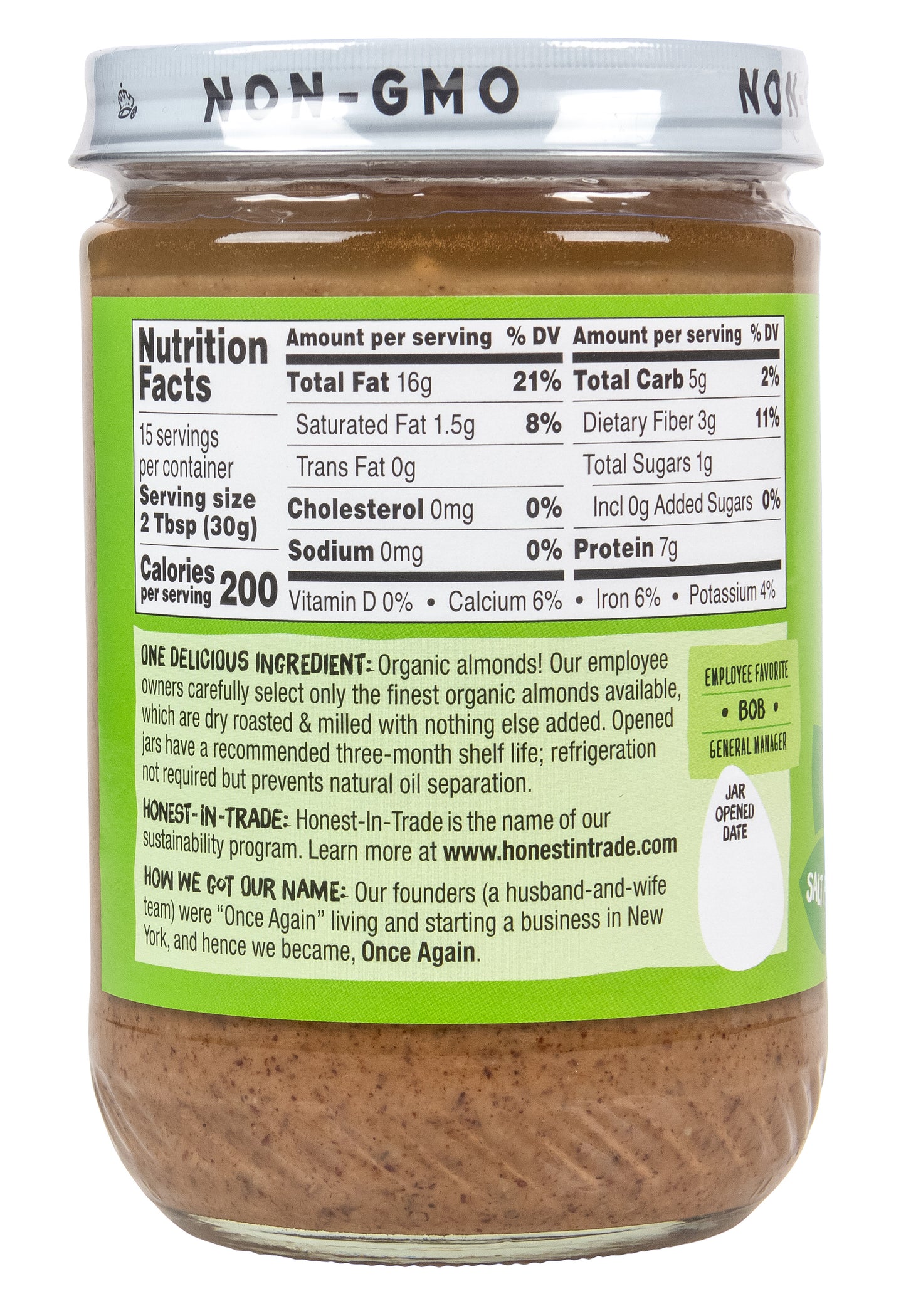Almond Butter, Unsweetened & Roasted, Creamy, Salt Free Organic