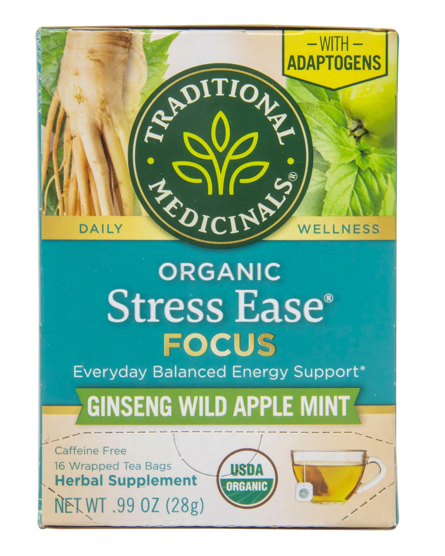 Stress Ease Focus, Ginseng Wild Apple Mint Tea, Organic