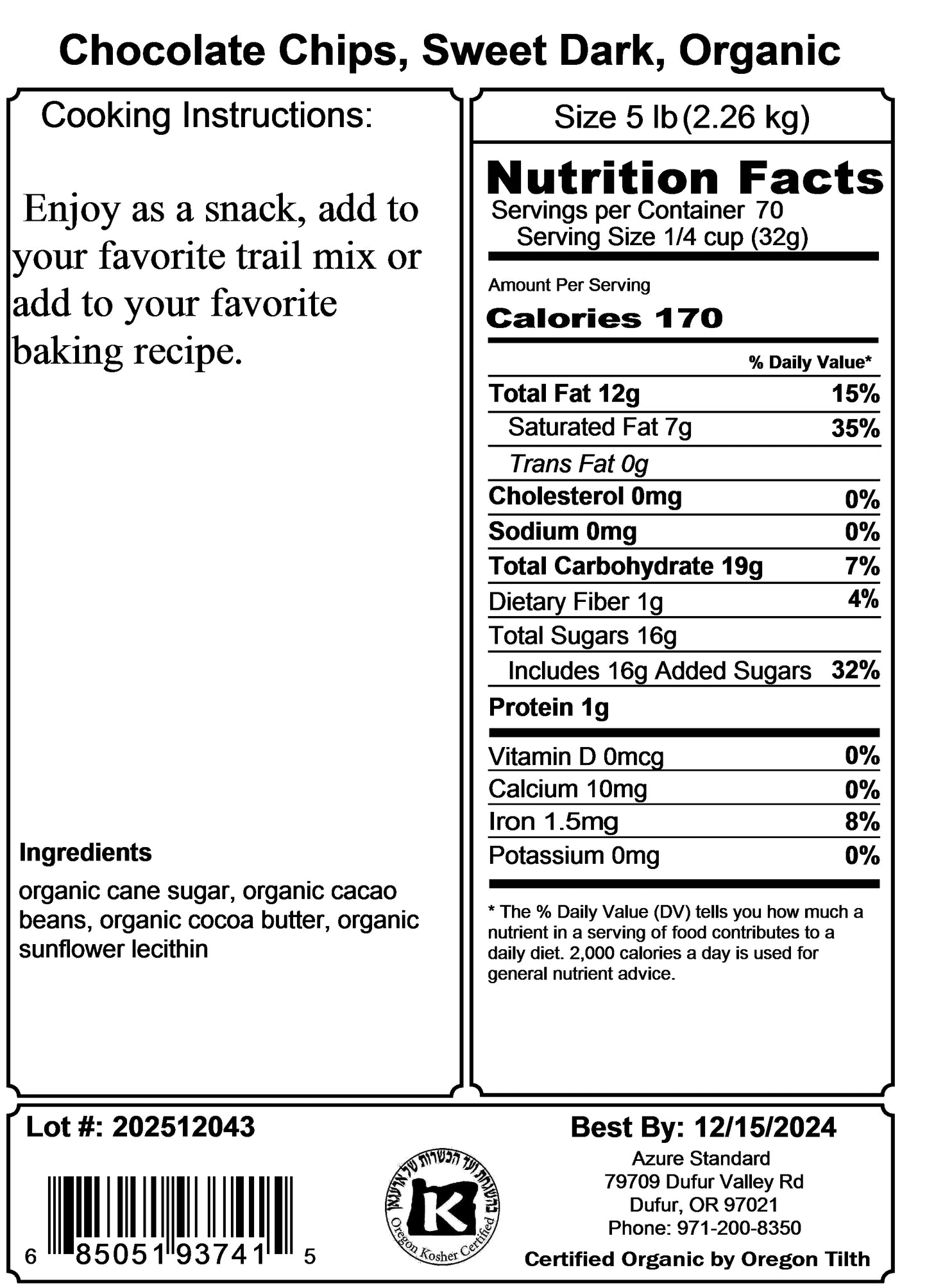Chocolate Chips, Sweet Dark, Organic