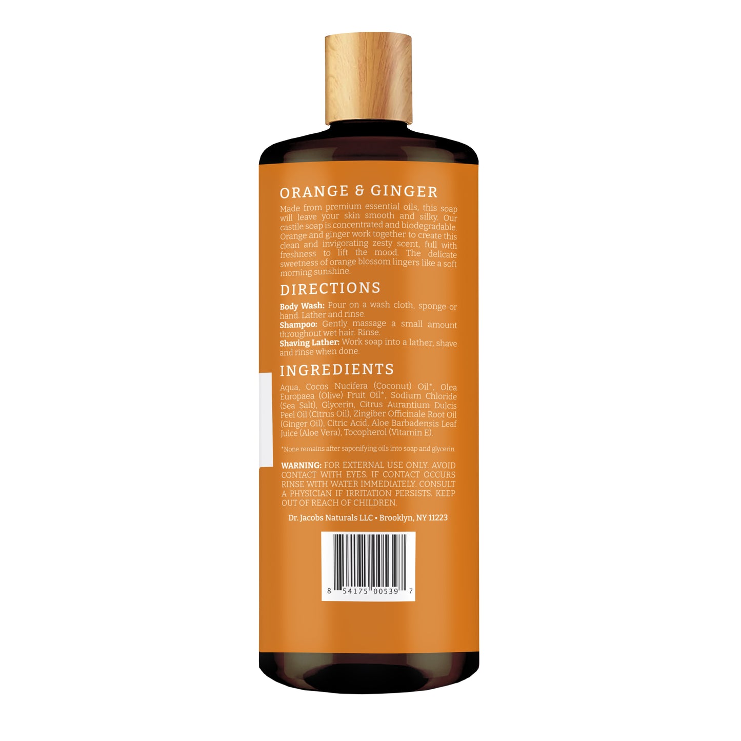 Castile Body Wash, Plant-Based, Orange & Ginger