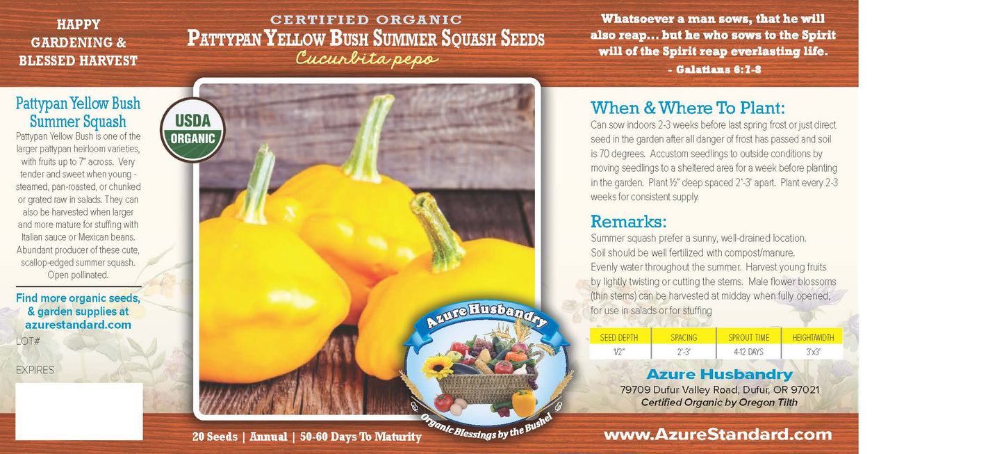 Pattypan Yellow Bush Summer Squash Seed, Organic