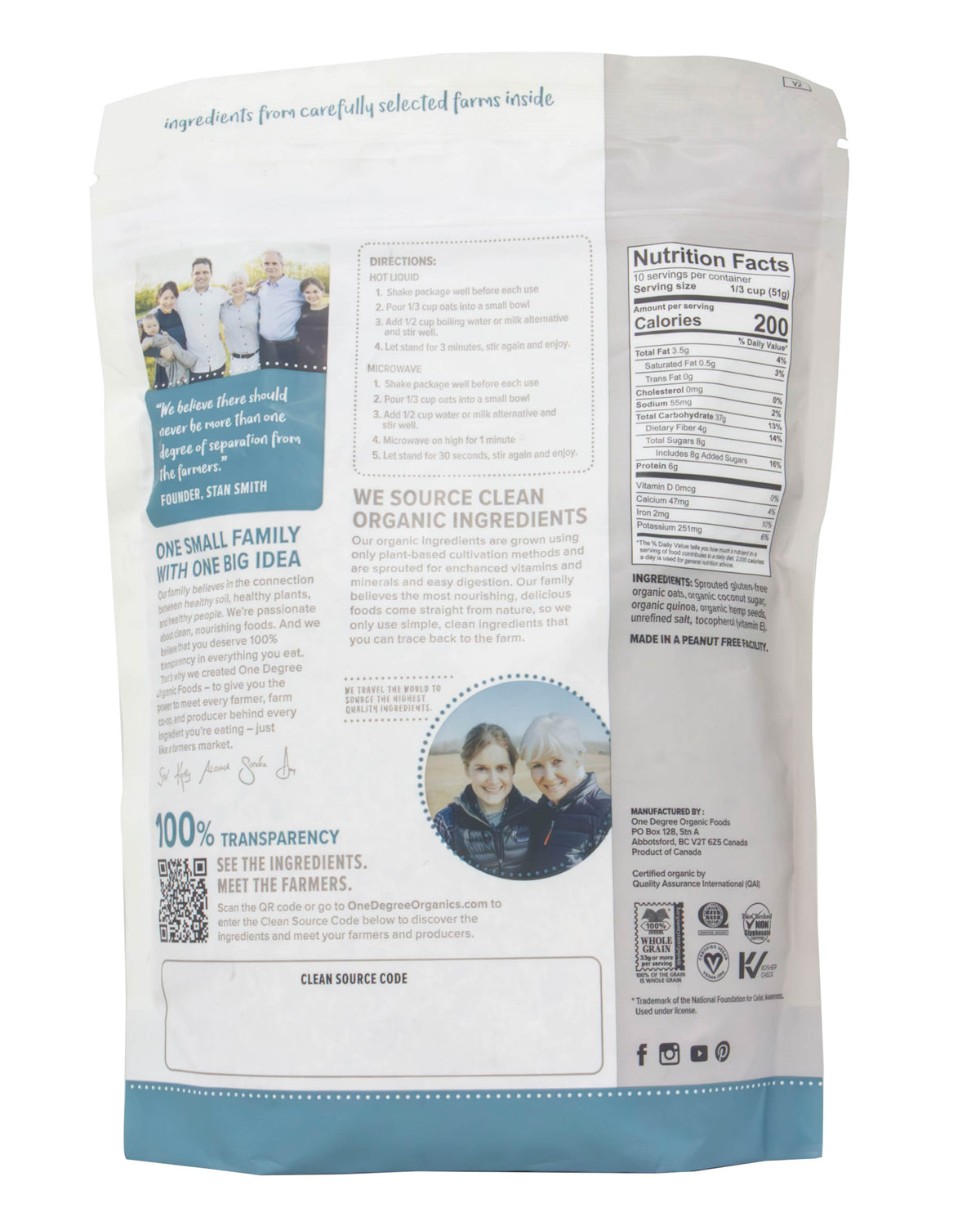 Instant Oatmeal, Sprouted Quinoa Hemp, Organic