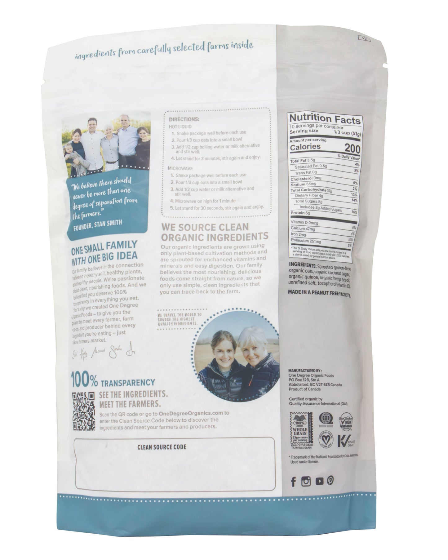 Instant Oatmeal, Sprouted Quinoa Hemp, Organic