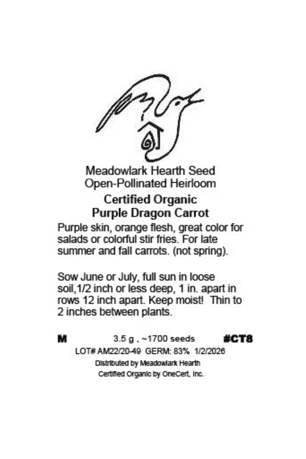 Carrot Seed, Purple Dragon, Organic
