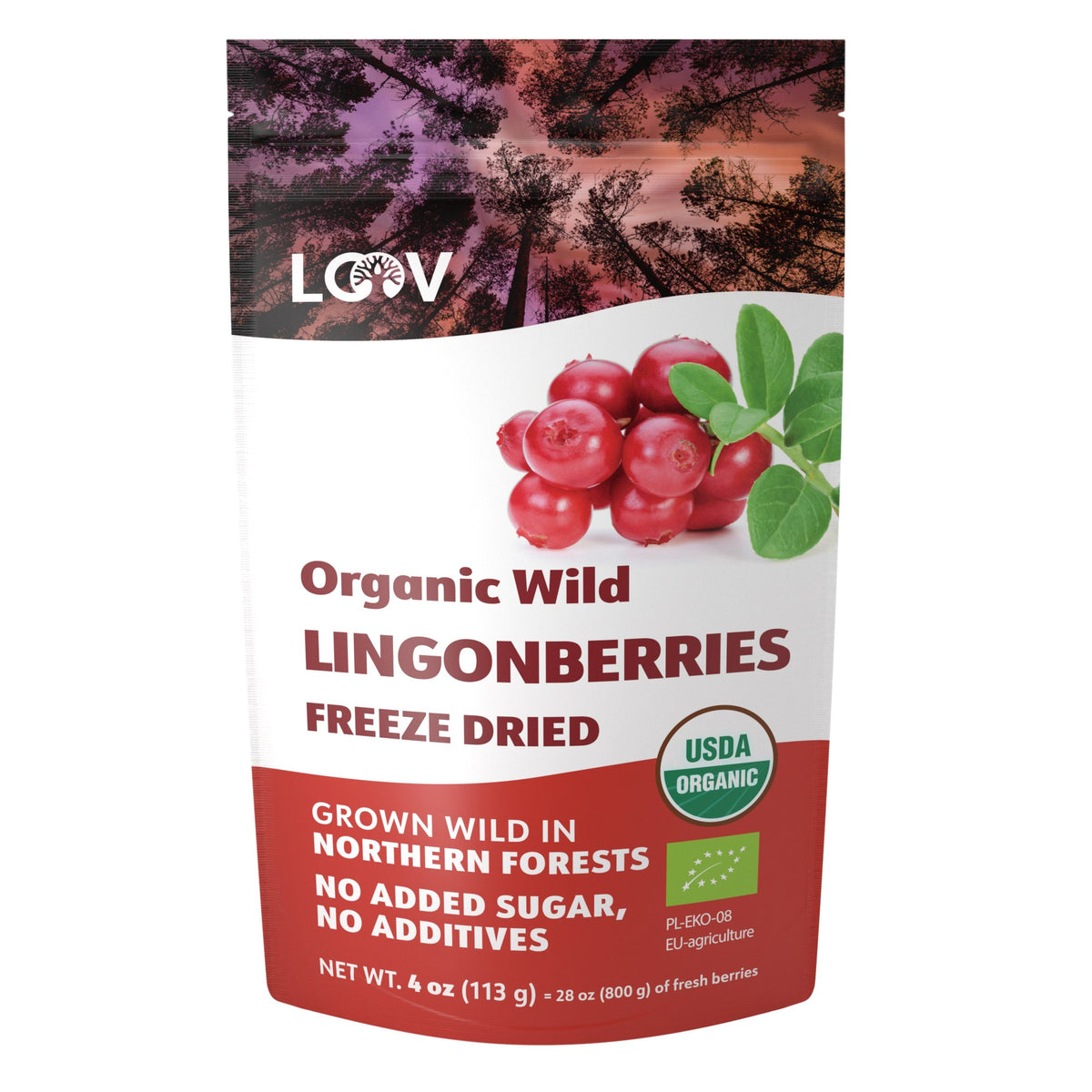 Wild Lingonberry Whole Berries, Freeze-Dried, Organic