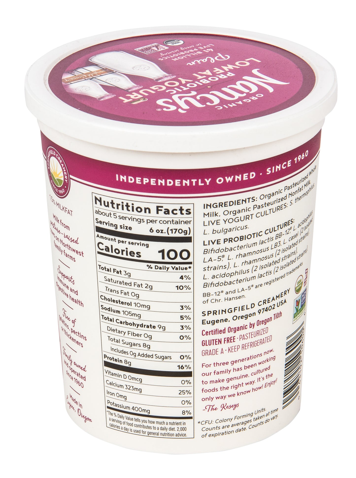Yogurt, Low Fat, Plain, Organic