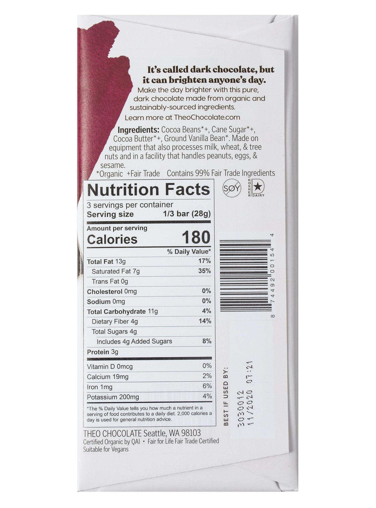 Chocolate Bar, Dark 85%, Organic