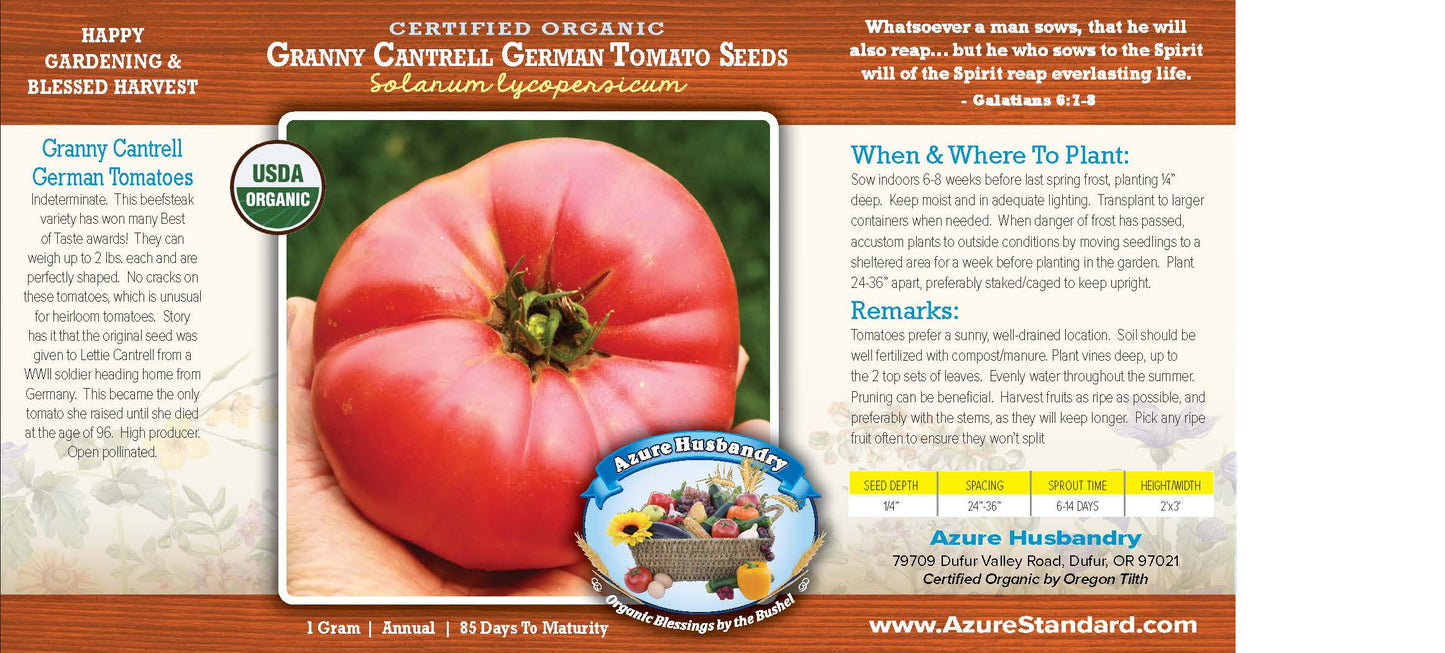 Granny Cantrell German Tomato Seed, Organic