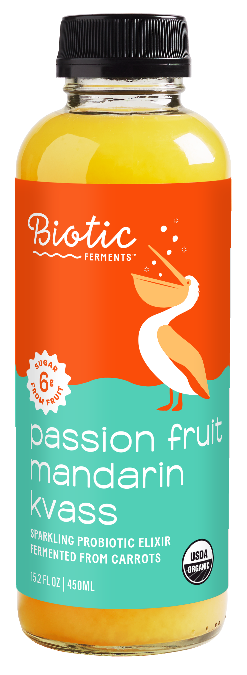 Probiotic Kvass, Sparkling Passion Fruit Mandarin, Organic