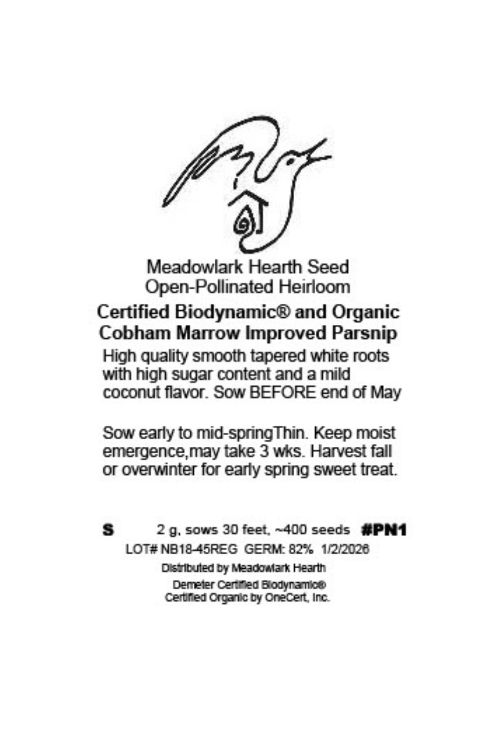 Parsnip Seed, Cobham Marrow, Organic