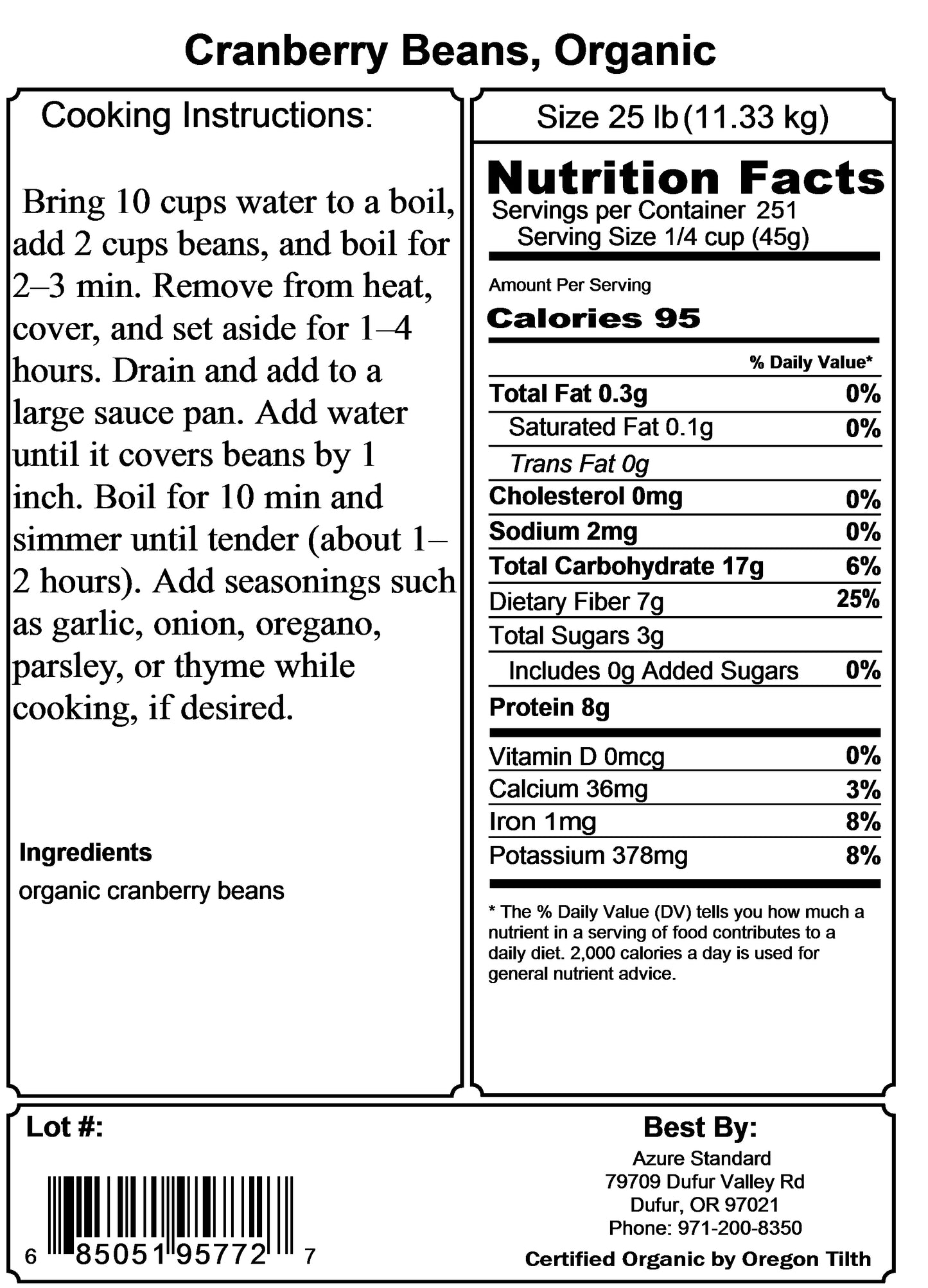 Cranberry Beans, Organic
