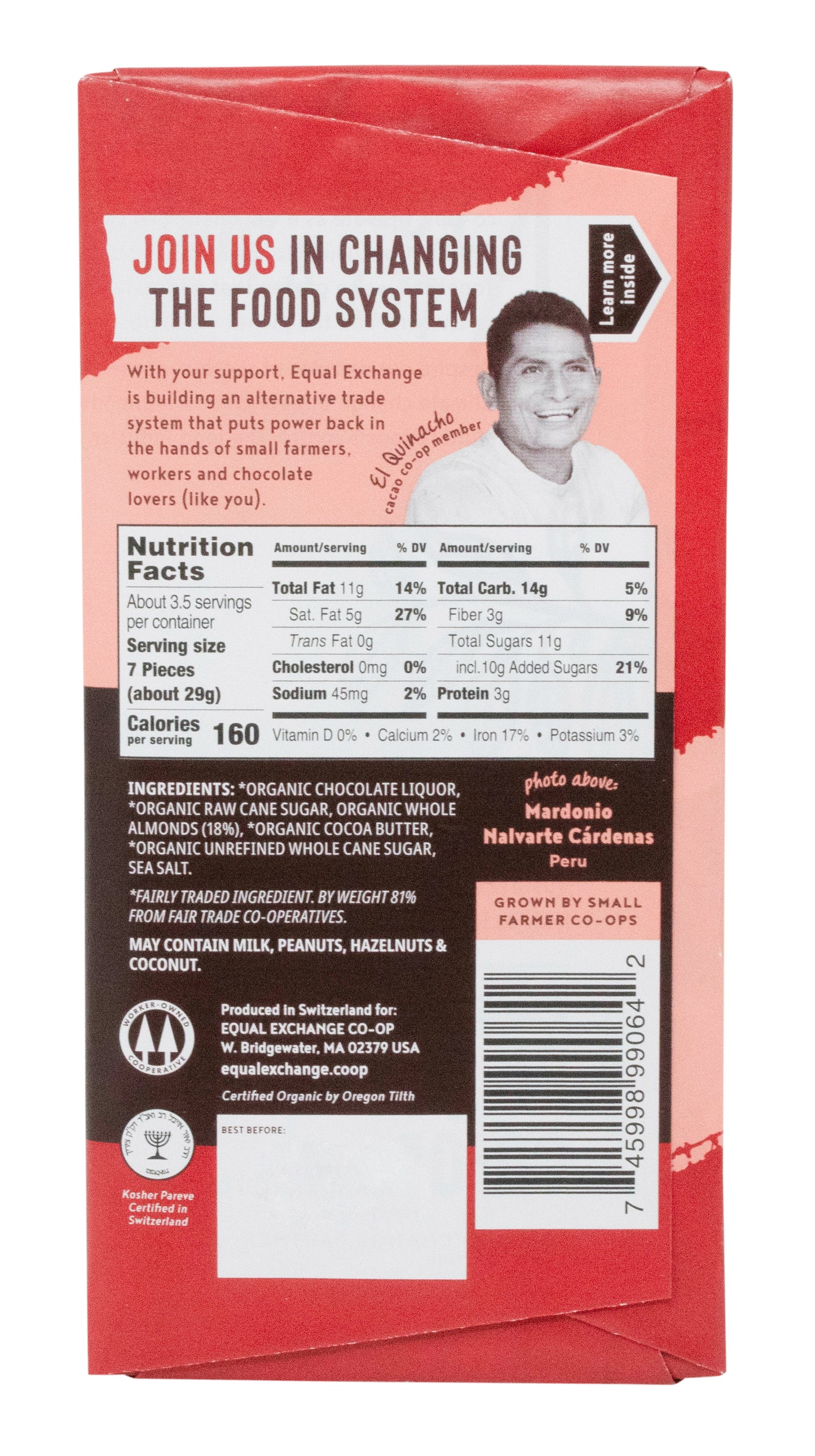 Dark Chocolate Bar, Almond & Sea Salt, 55%, Organic