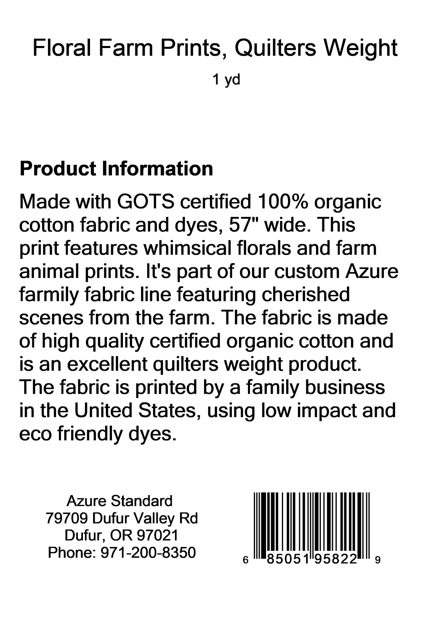 Floral Farm Prints, Quilters Weight