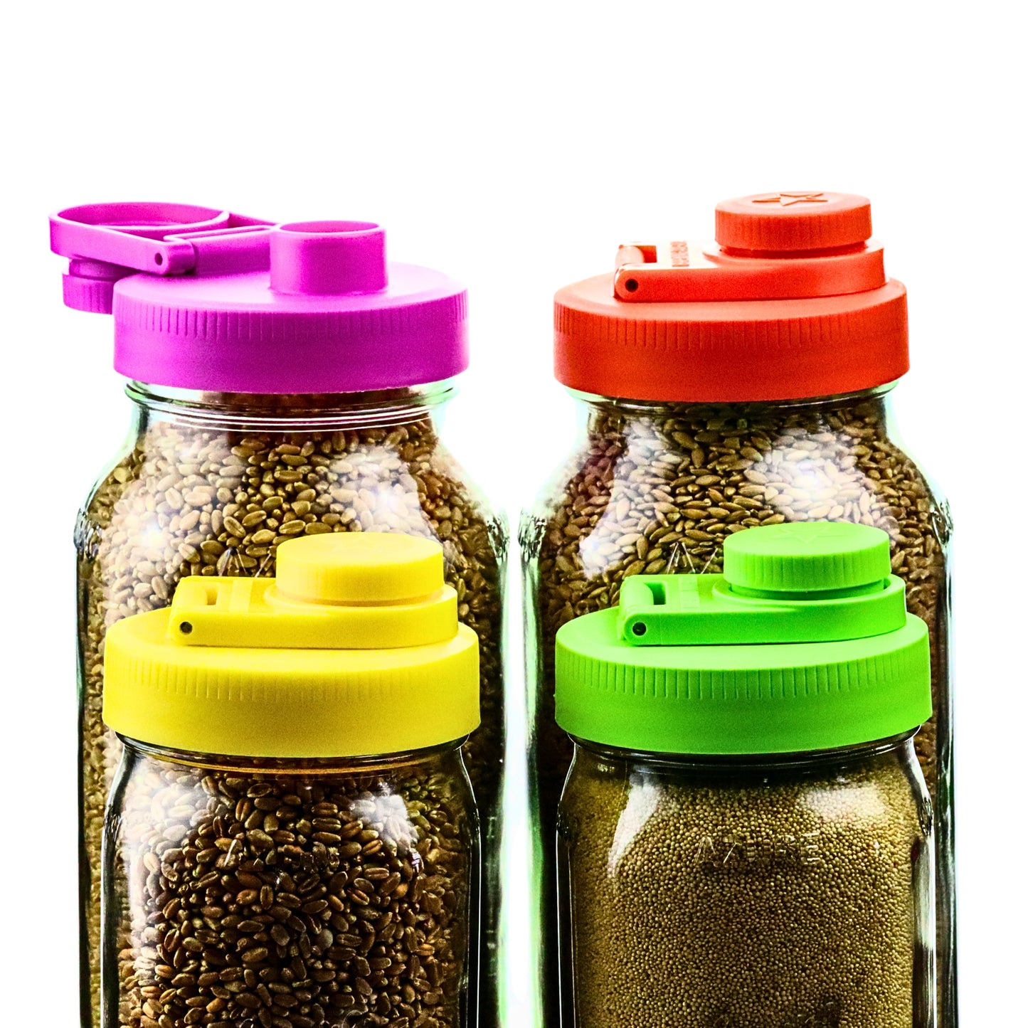 Jar Drinking Lid, No Drip Pour Spout, WIDE, Orange, Lime Green, Berry, Yellow
