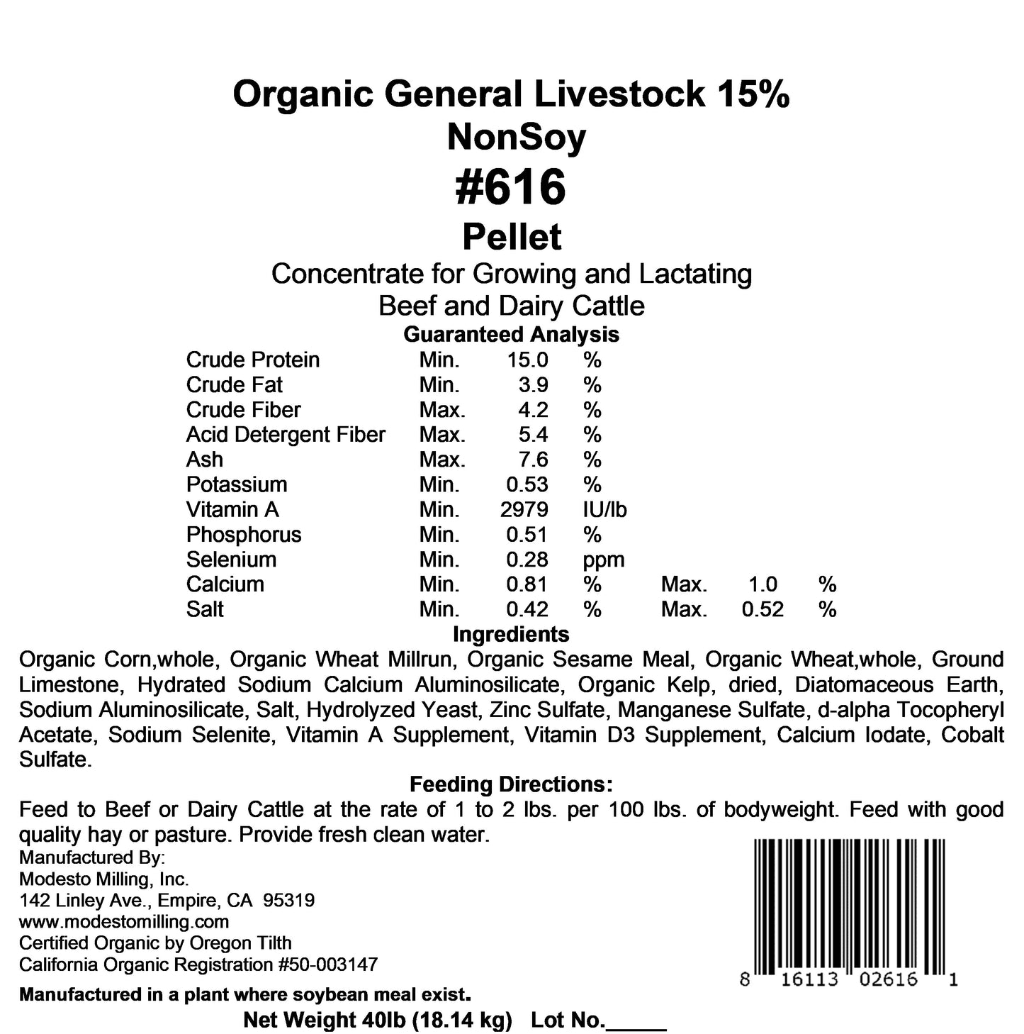 General Livestock Pellets, Soy-Free, Organic