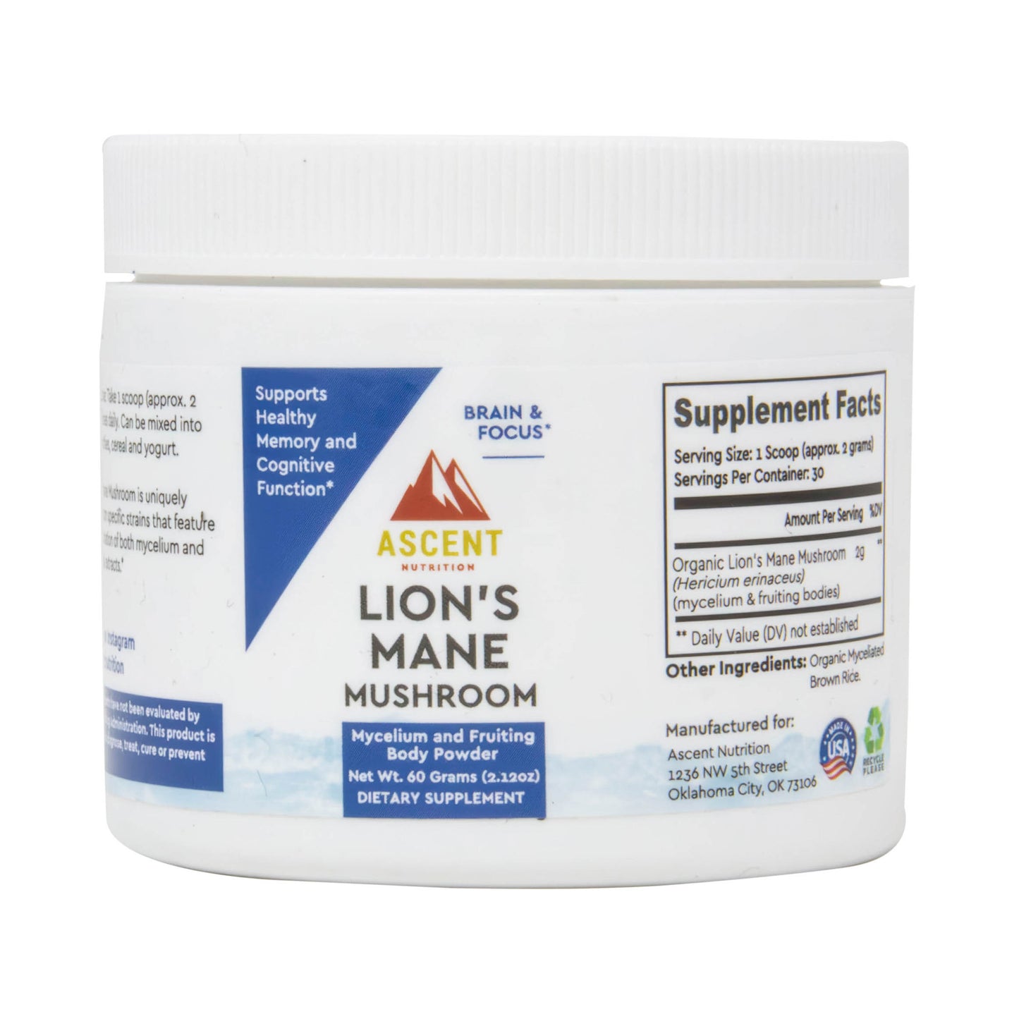 Lion's Mane Mushroom, Mycelium and Fruiting Body Powder, Organic