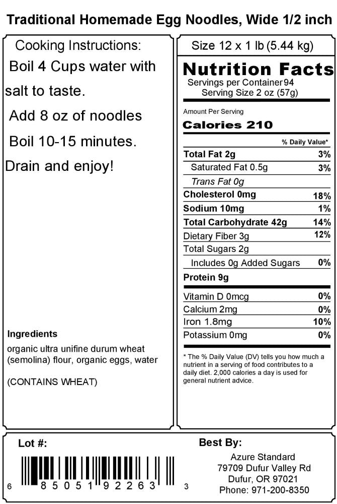 Traditional Homemade Egg Noodles, Wide 1/2 Inch