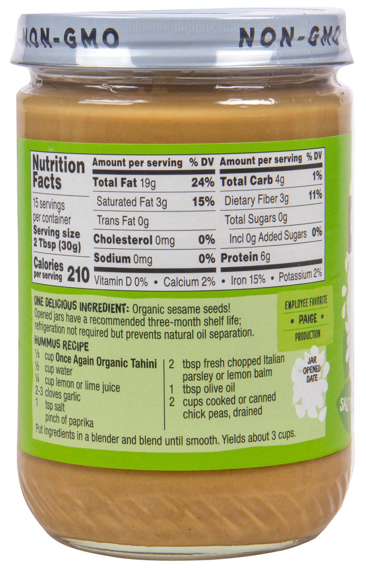 Tahini Butter, Unsweetened, Salt Free, Organic