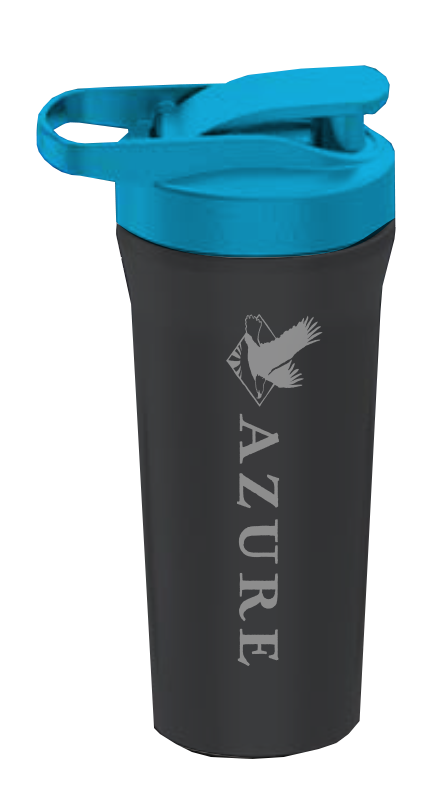 Stainless Steel Shaker Bottle, Black with Blue Lid