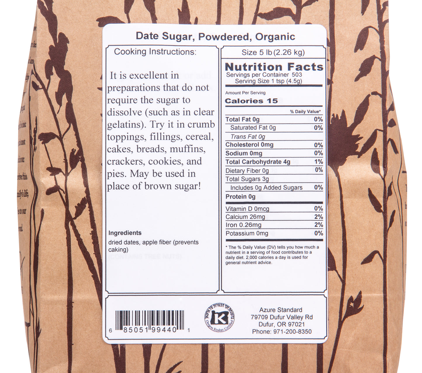 Date Sugar, Powdered, Organic