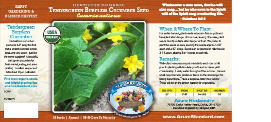 Tendergreen Burpless Cucumber Seed, Organic