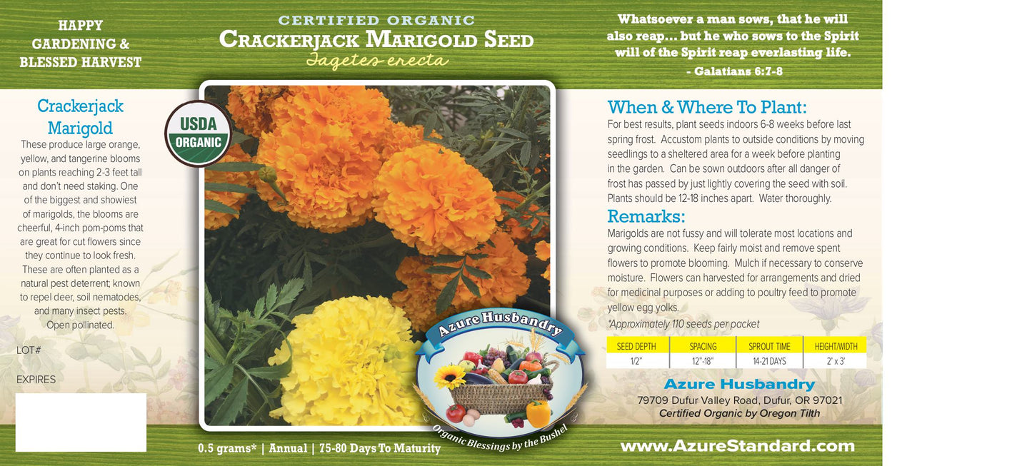 Crackerjack Marigold Seed, Organic