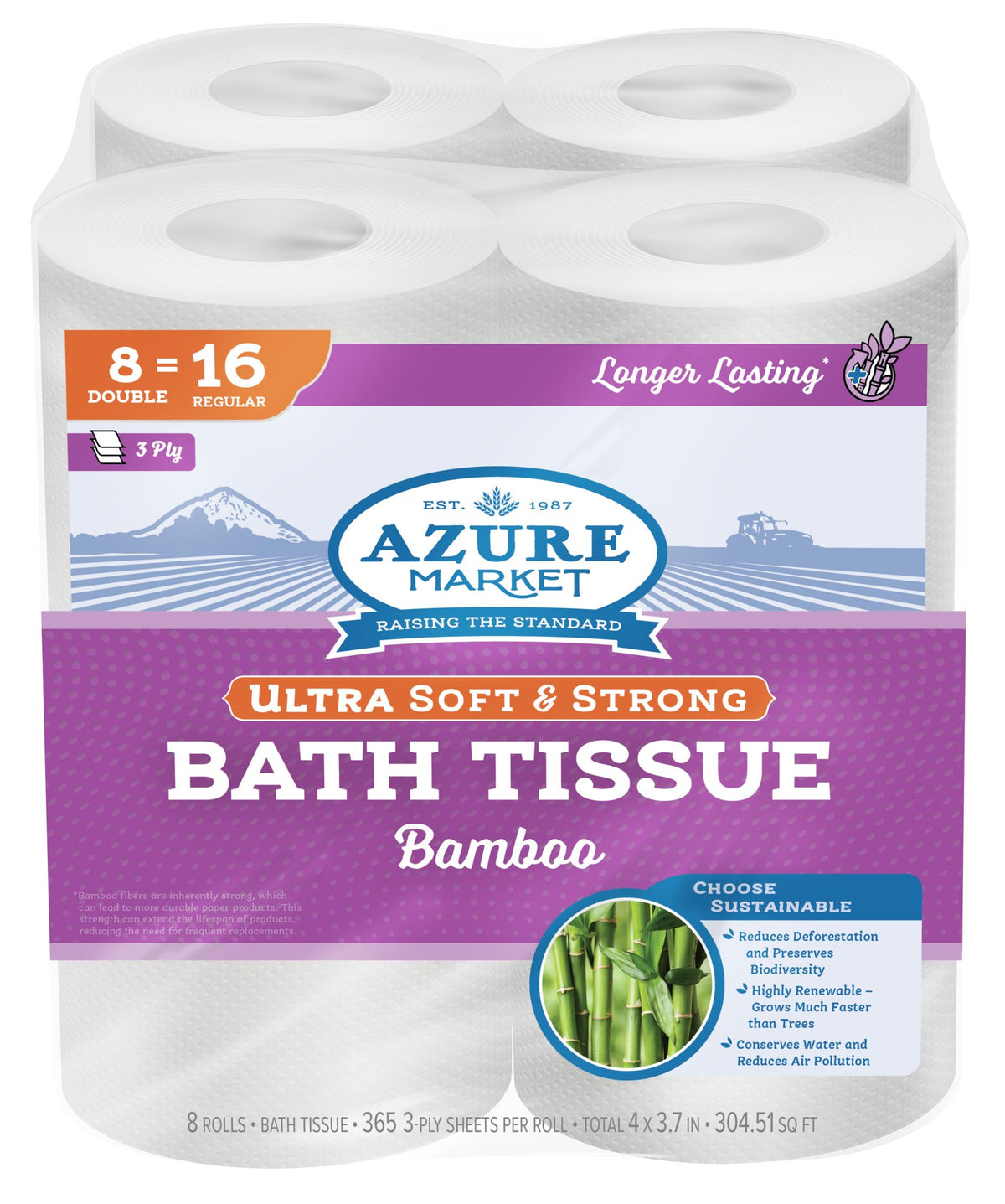 Bamboo Toilet Paper, 3 Ply, 365 Sheets