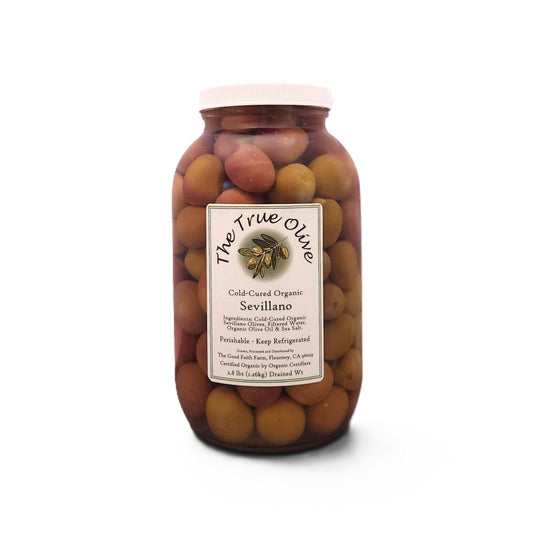 Olives, Cold-Cured, Sevillano, Green-Gold, Organic