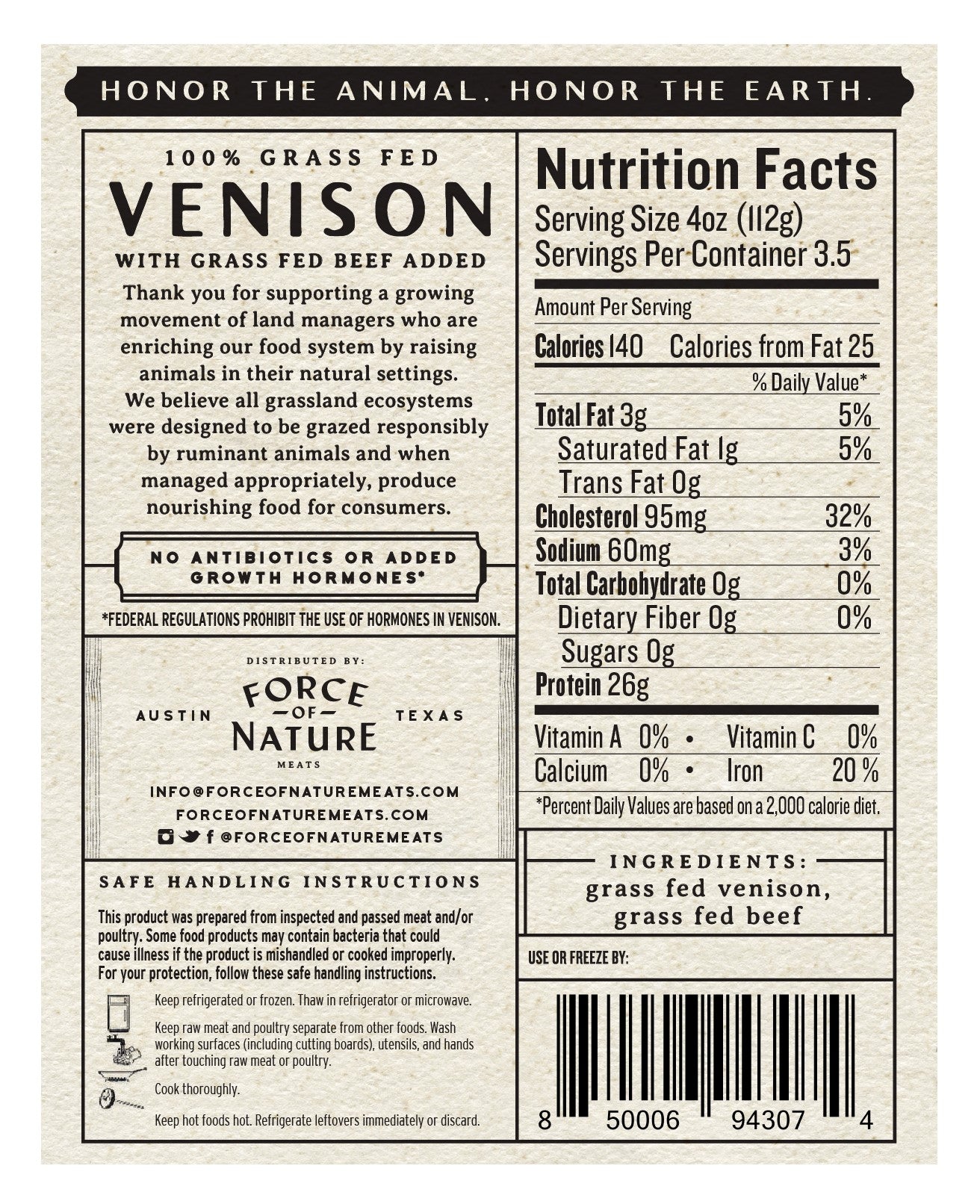 Ground Venison, Grass-Fed, Frozen
