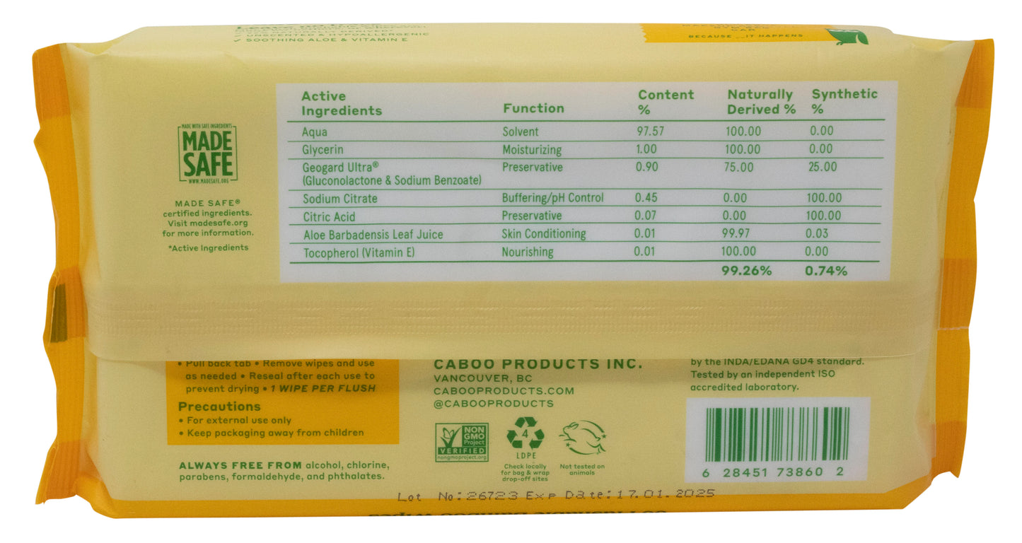 Flushable Wipes, Bamboo, Unscented, Hypoallergenic