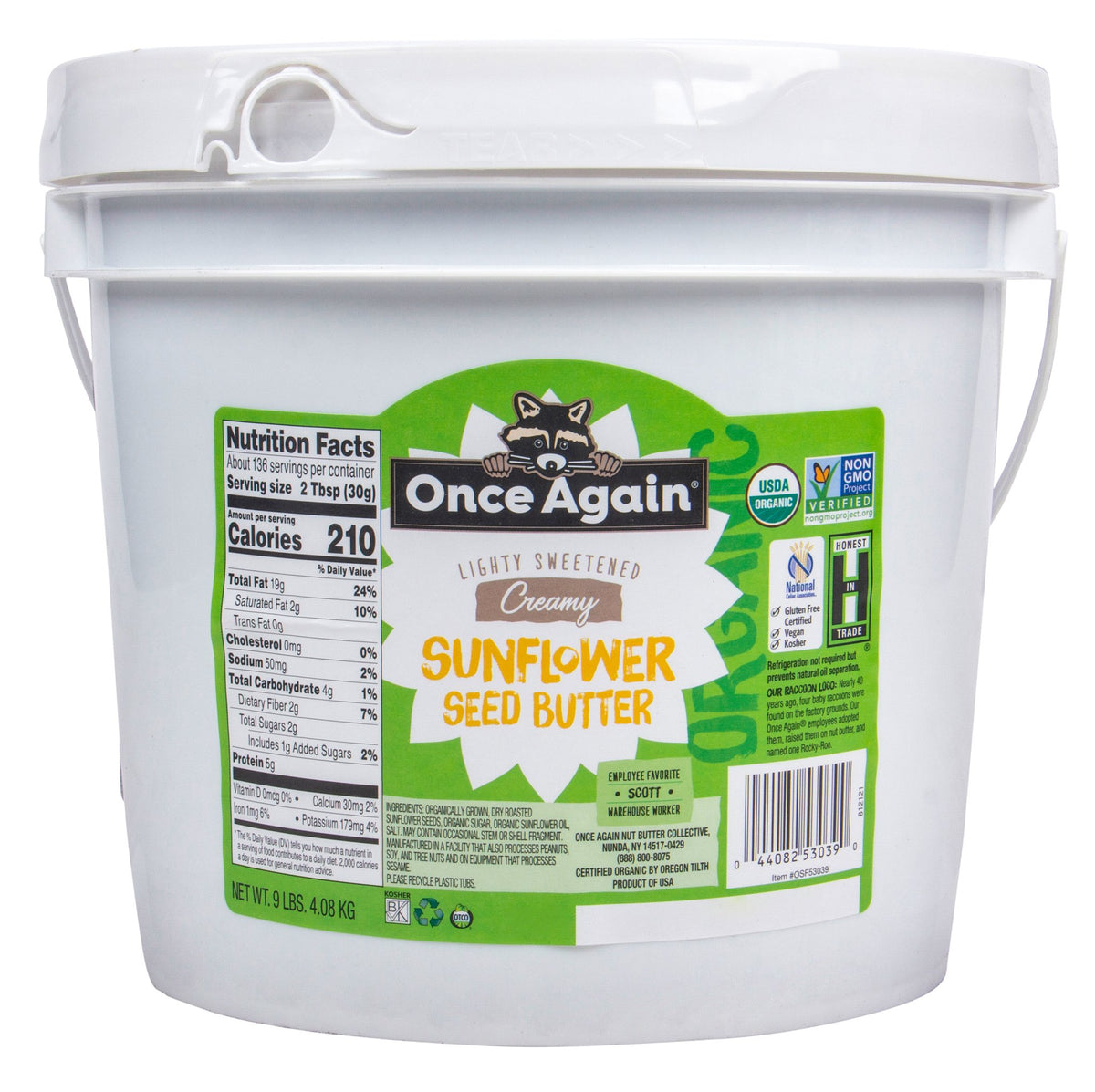 Sunflower Butter, Lightly Sweetened and Salted, Organic