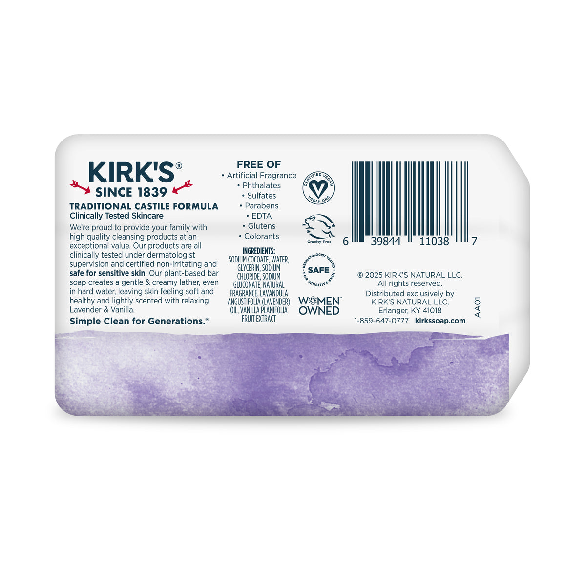 Bar Soap, Gentle Castile, Lavender & Vanilla