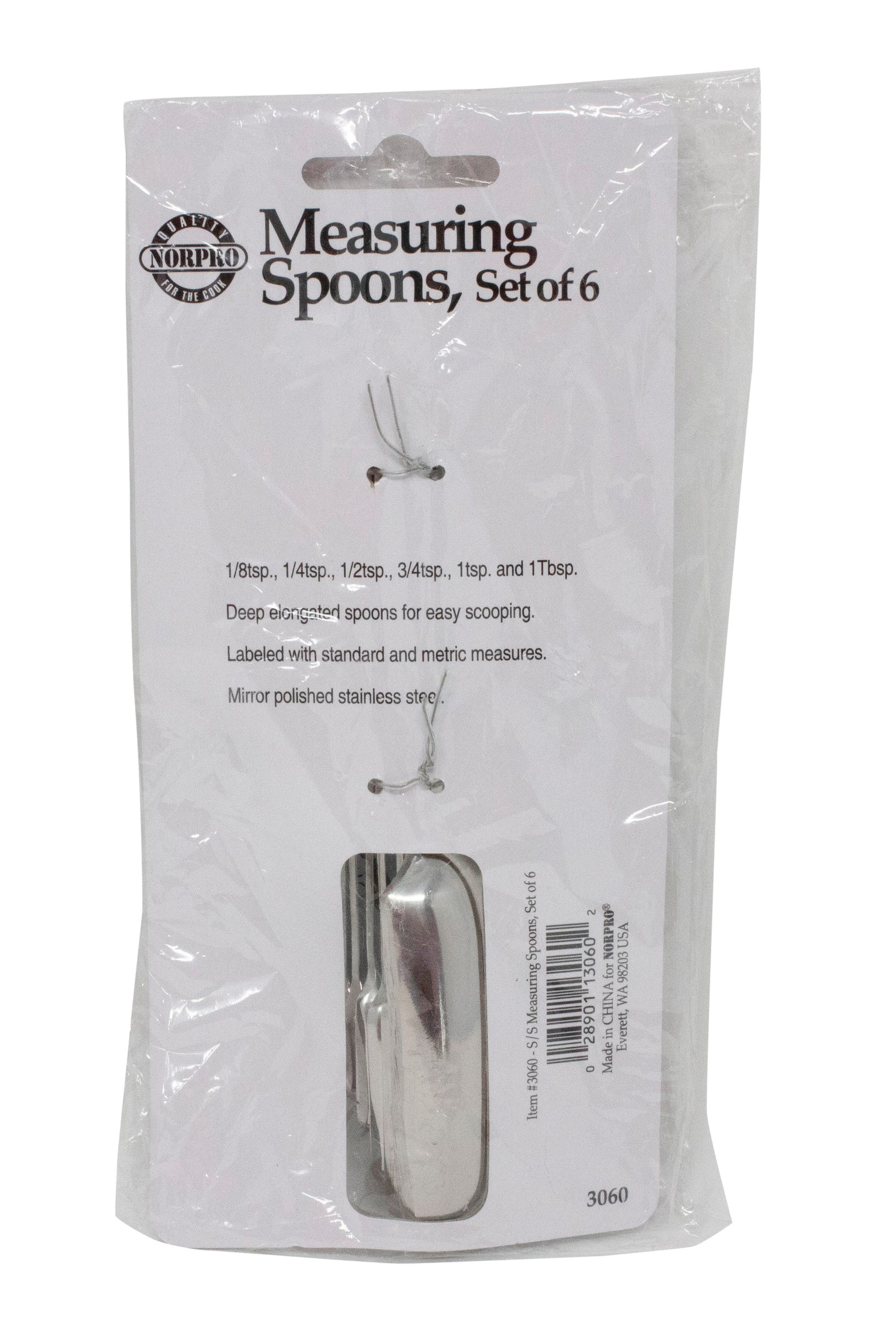 Measuring Spoons, Stainless Steel, Set of 6