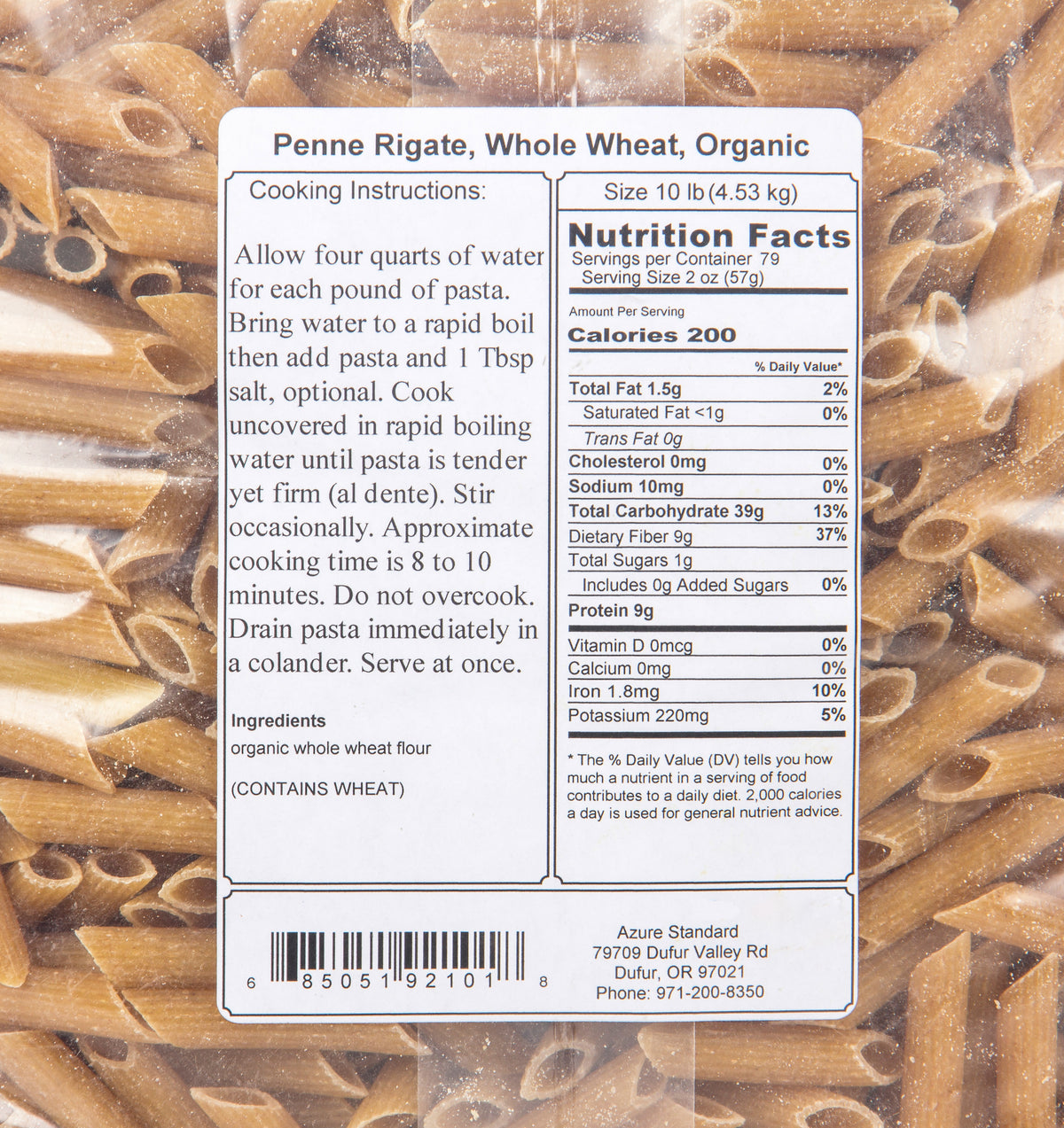 Penne Rigate, Whole Wheat Pasta, Organic