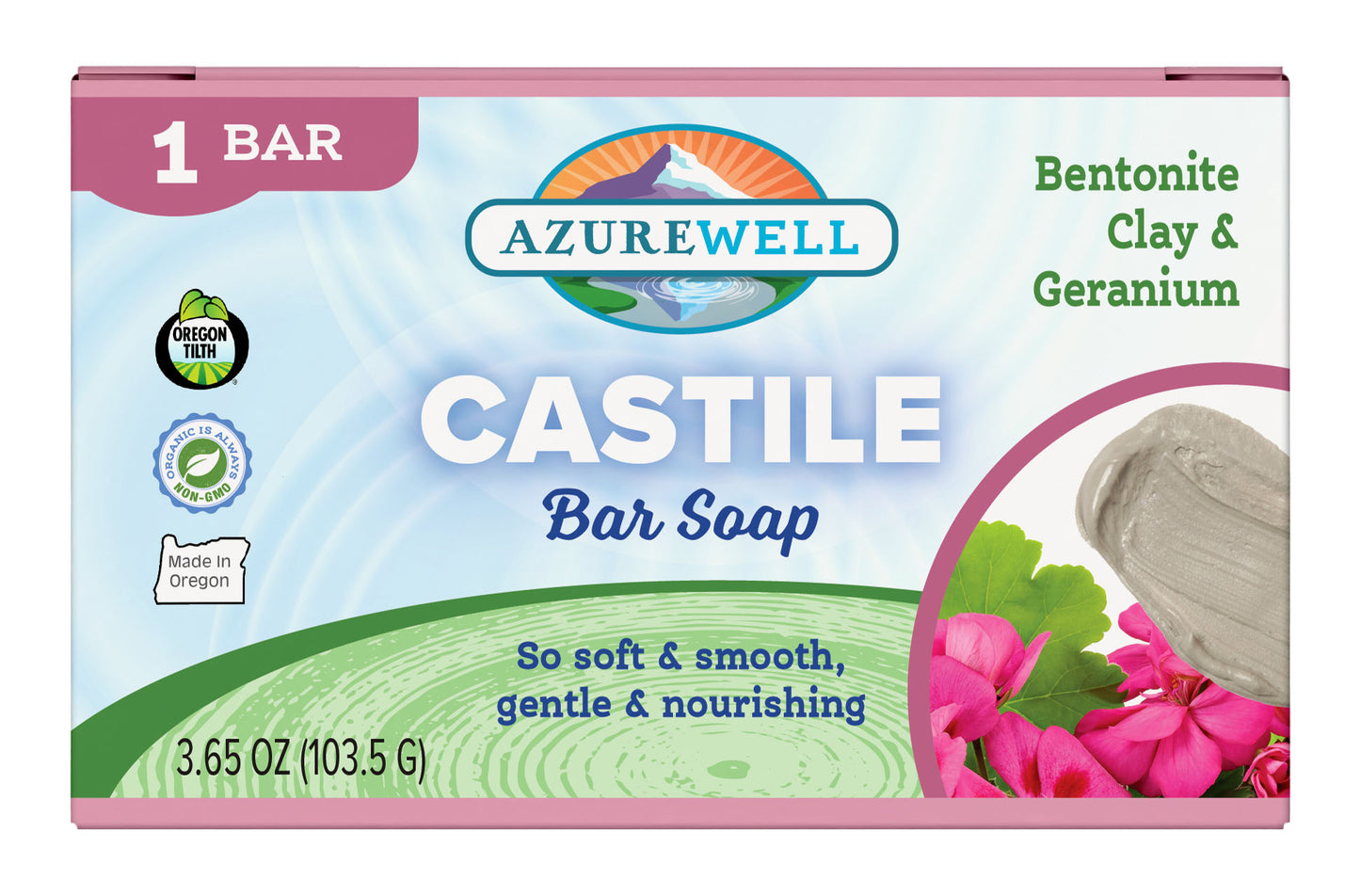 Castile Bar Soap, Clay & Geranium (with Bentonite Clay), Organic
