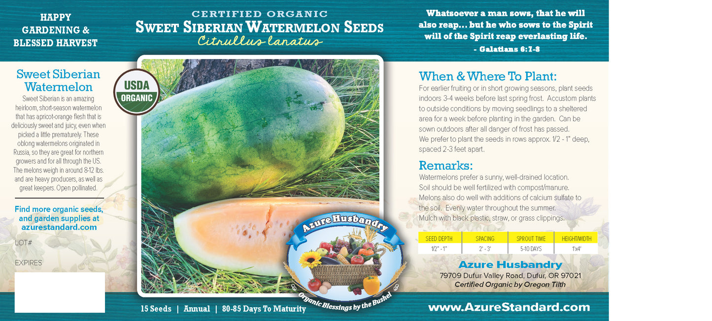 Sweet Siberian Watermelon Seed, Organic
