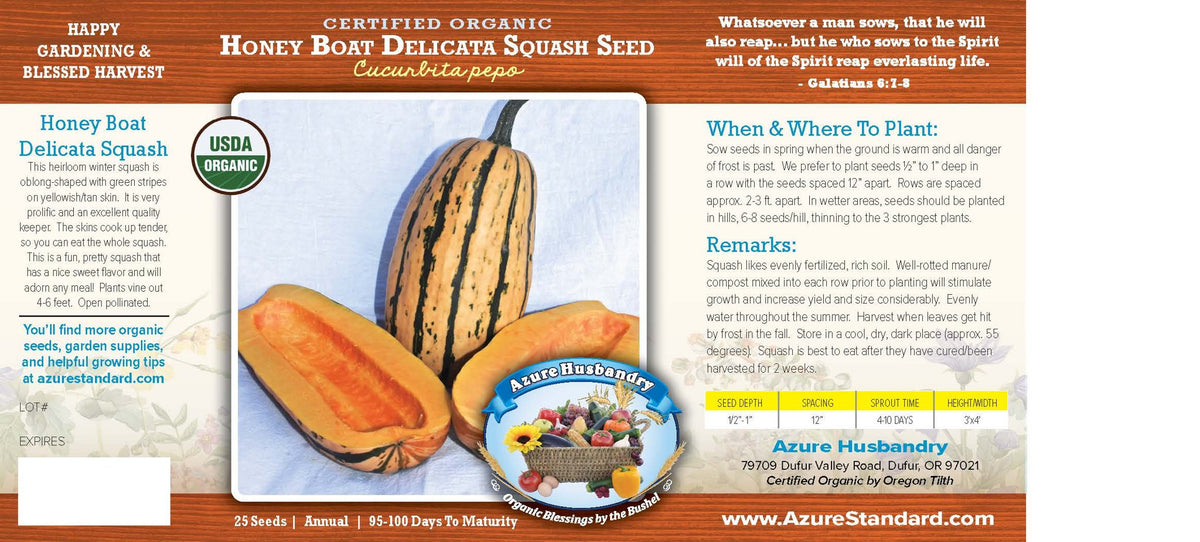 Honey Boat Delicata Squash Seed, Organic