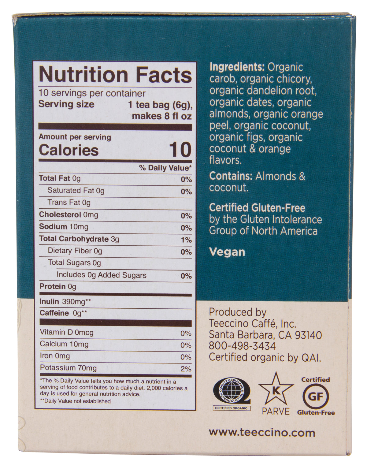 Dandelion Coconut, Roasted, Herbal Tea Bags, Organic