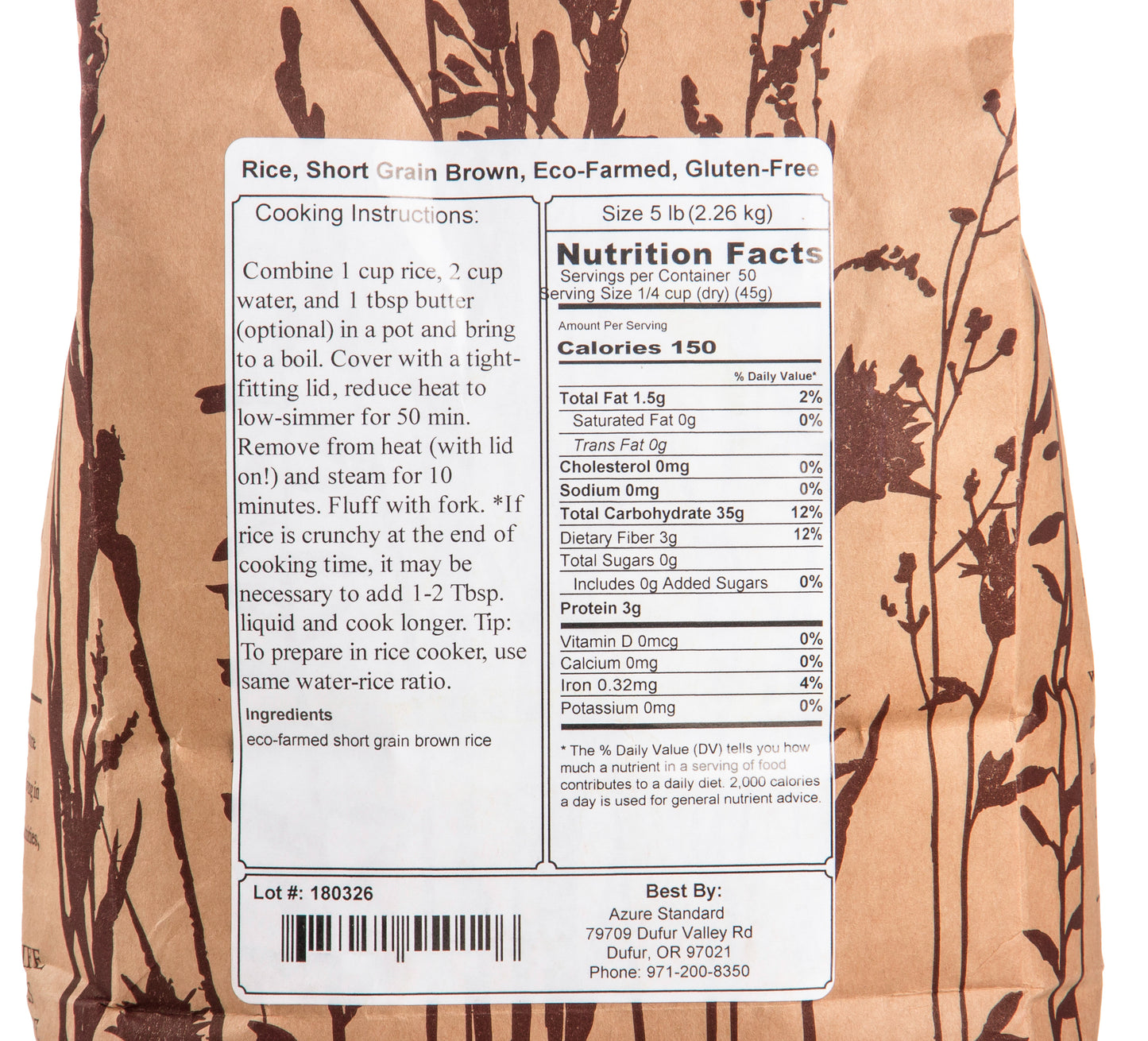 Rice, Short Grain Brown, Eco-Farmed, Gluten Free