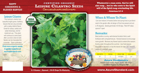 Leisure Cilantro Seed, Organic