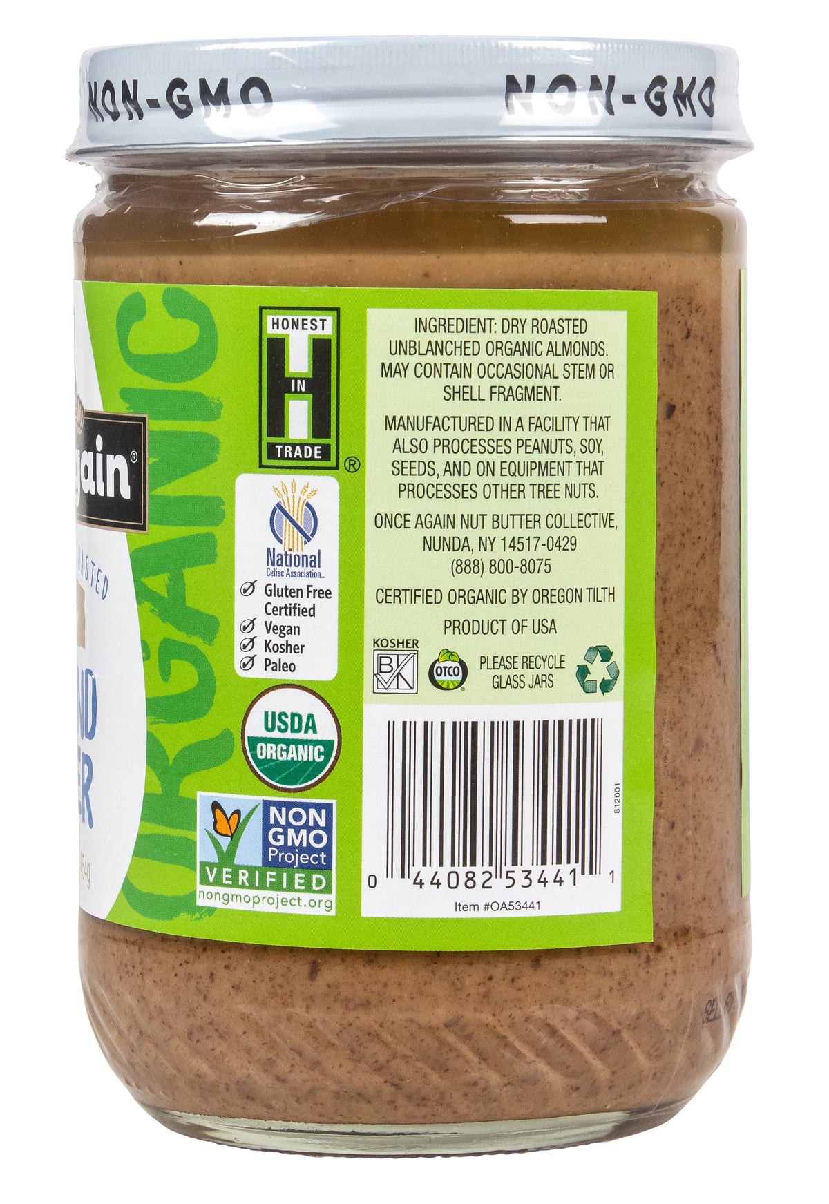 Almond Butter, Unsweetened & Roasted, Creamy, Salt Free Organic