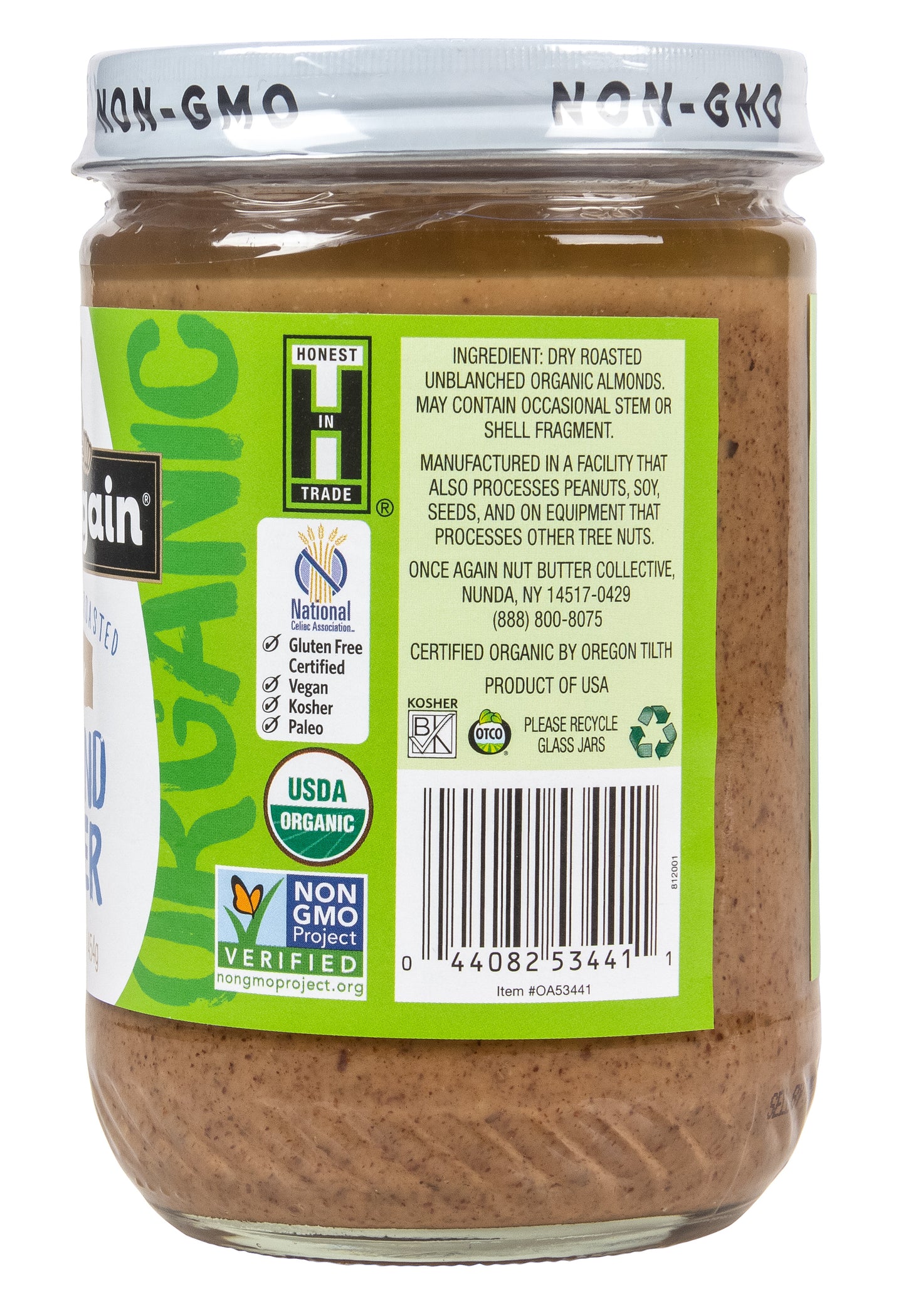 Almond Butter, Unsweetened & Roasted, Creamy, Salt Free Organic