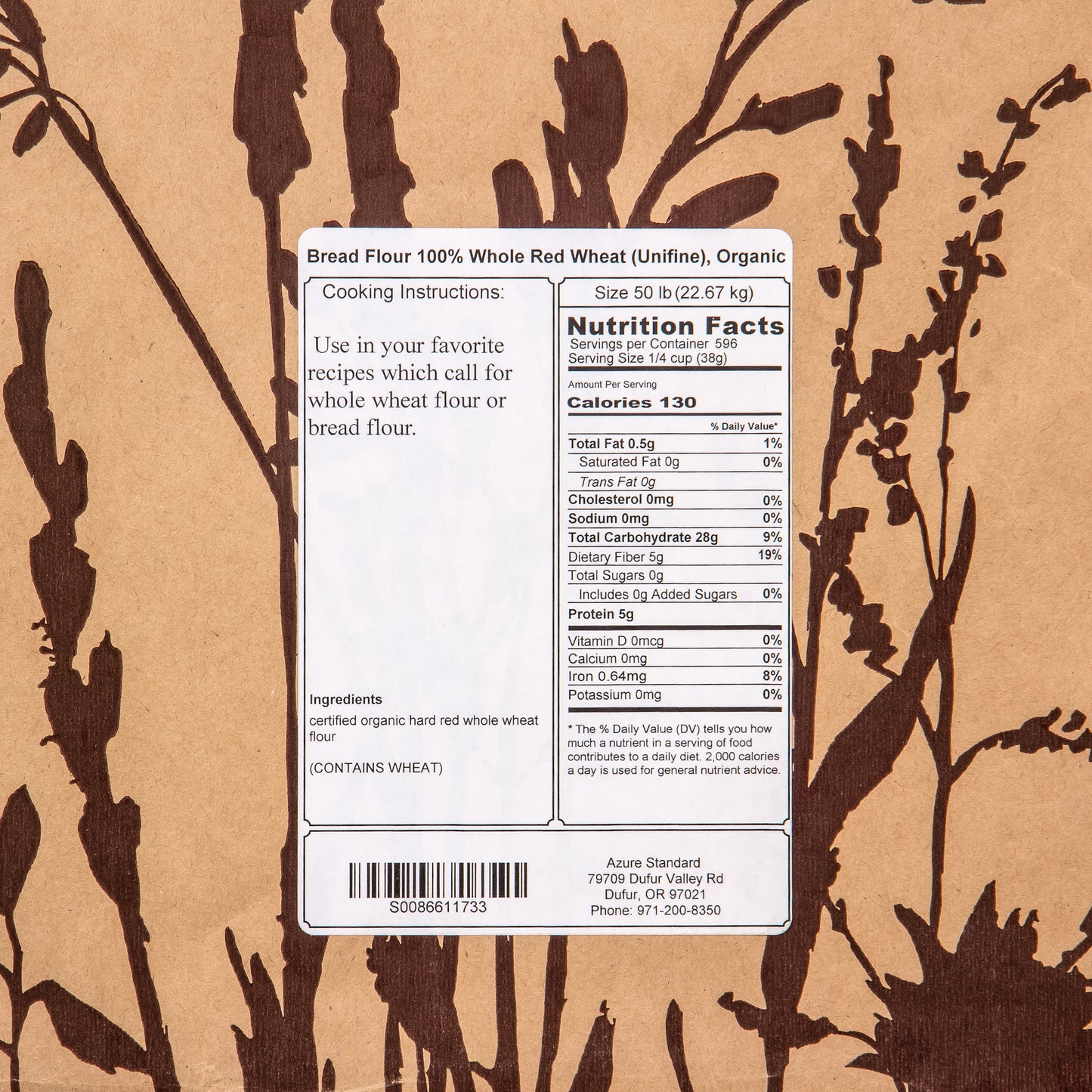 Bread Flour 100% Whole Red Wheat (Unifine), Organic